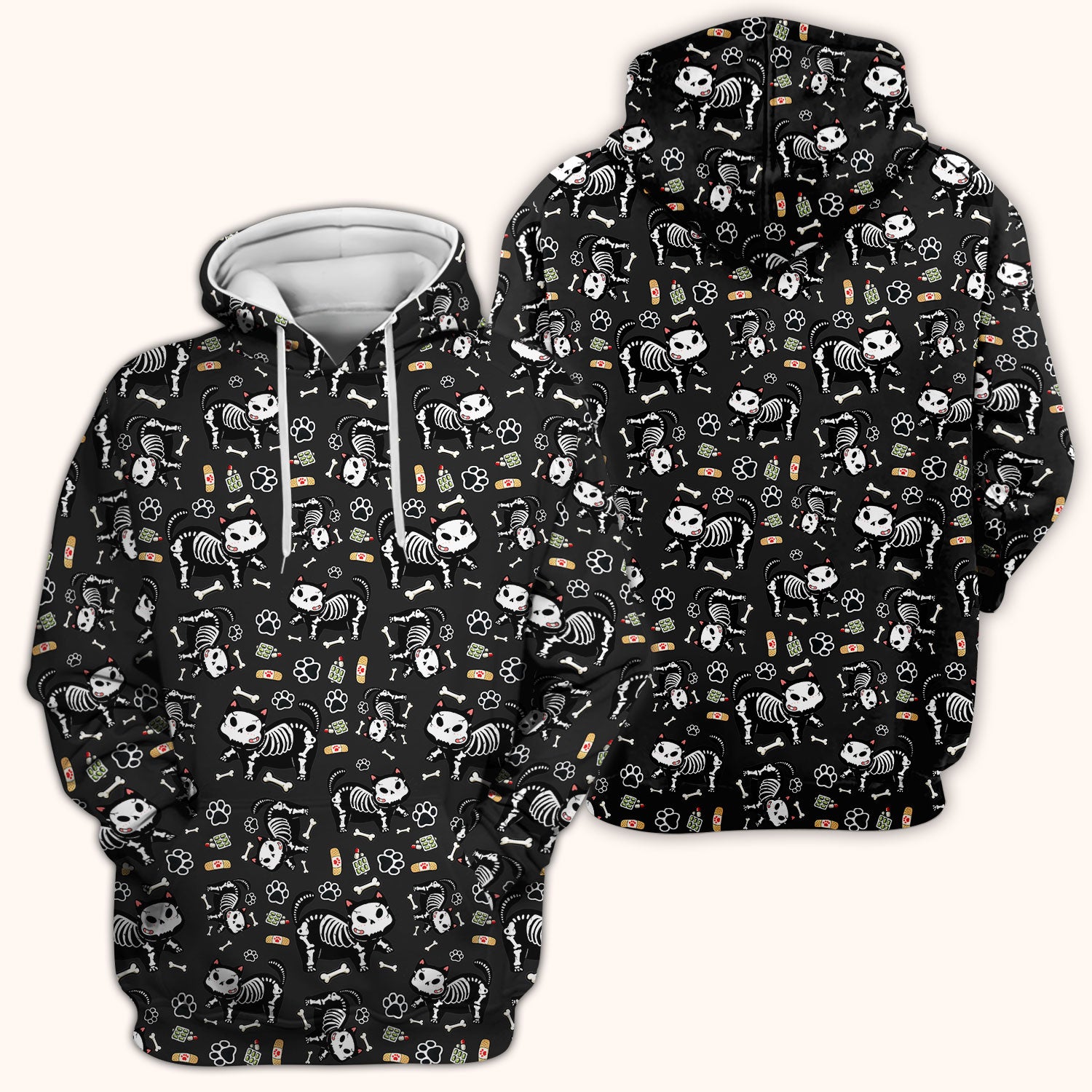 Skeleton Cat Medical Pattern Scrub Top, Comfortable Scrubs for Nurses