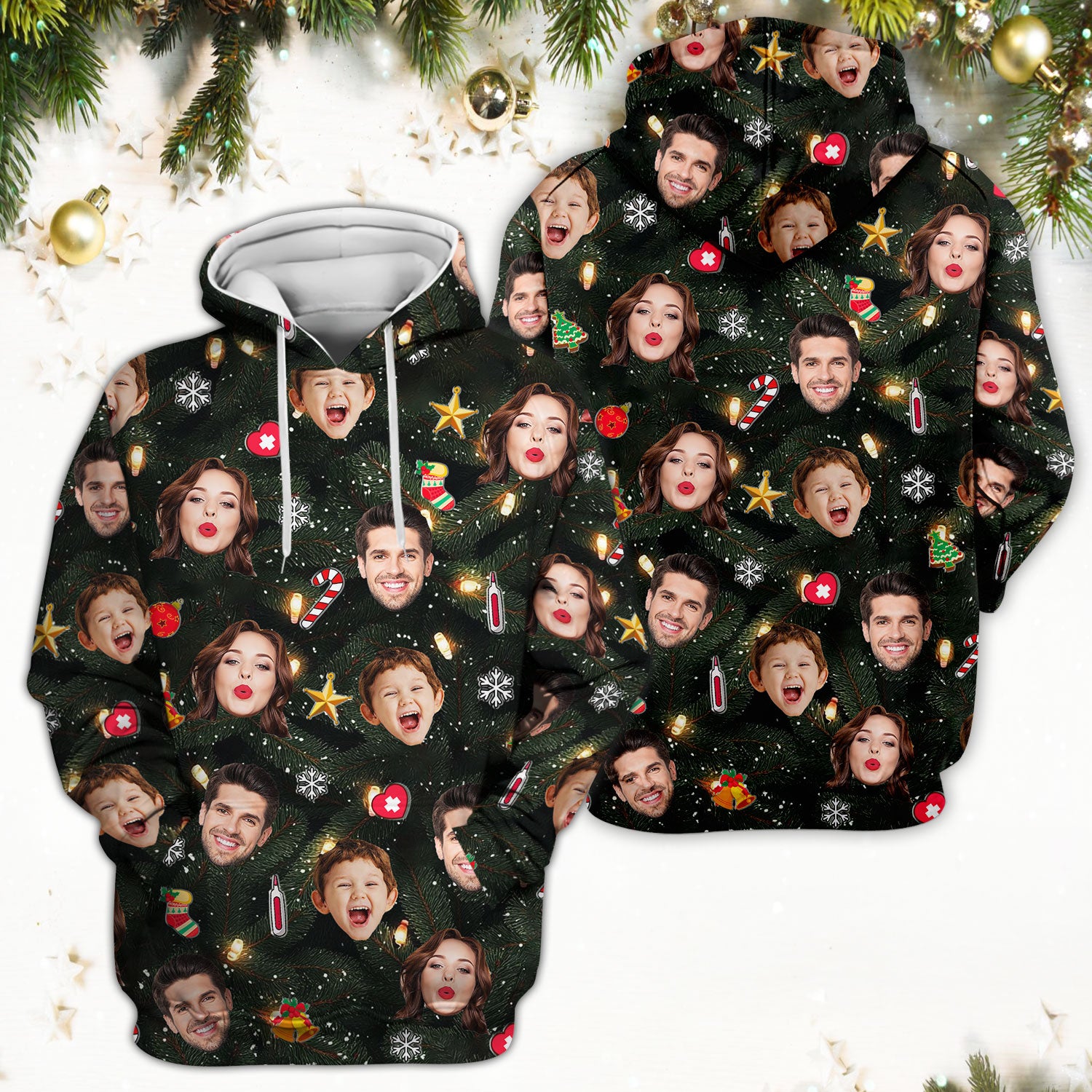 Personalized Christmas Photo Scrub Top, Funny Xmas Custom Face Scrub Shirt, Breathable Fabrics Nursing Uniform