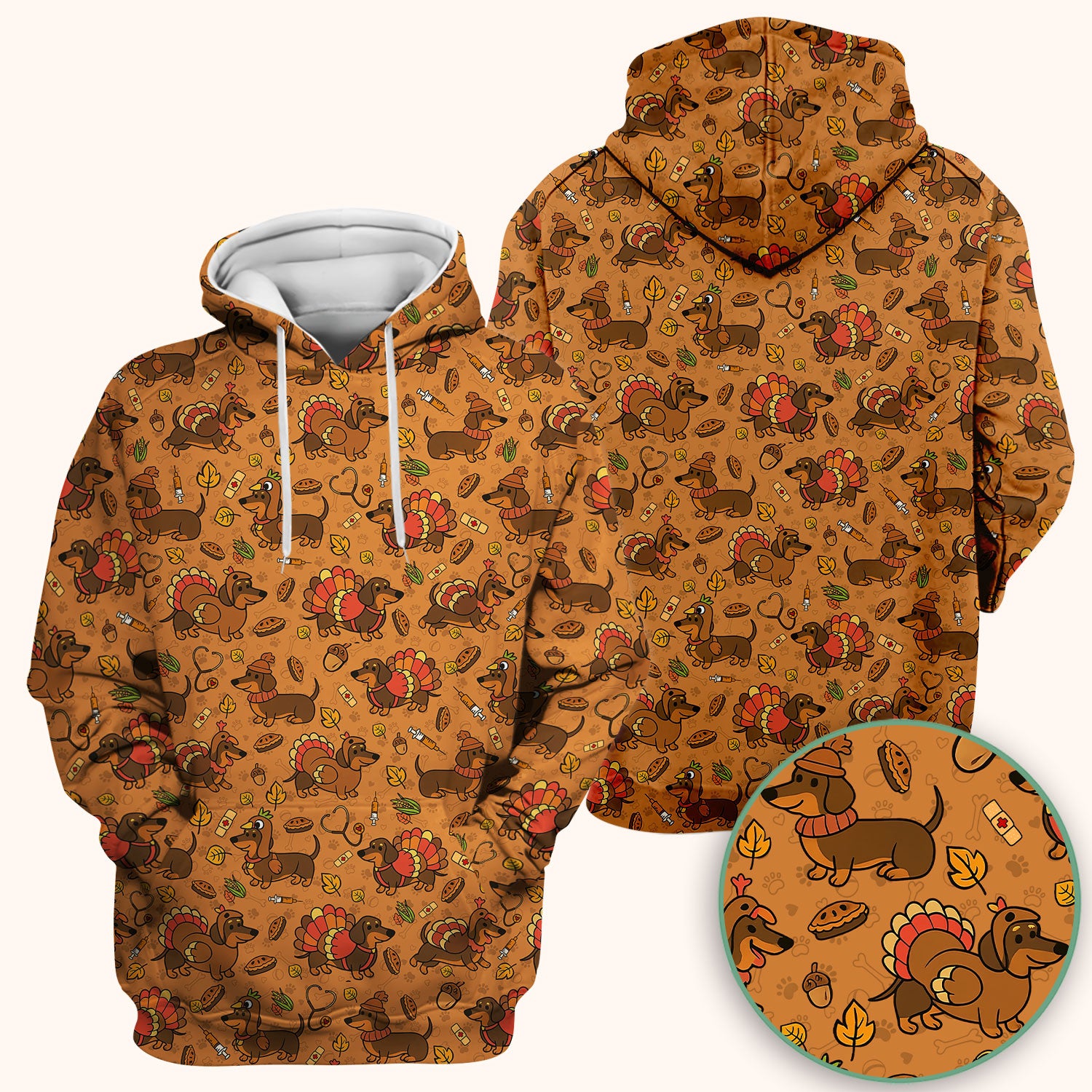 Thanksgiving Dachshund Scrubs Top - Cute Dog Turkey Medical Uniform Shirt for Nurses - Funny Holiday Gift