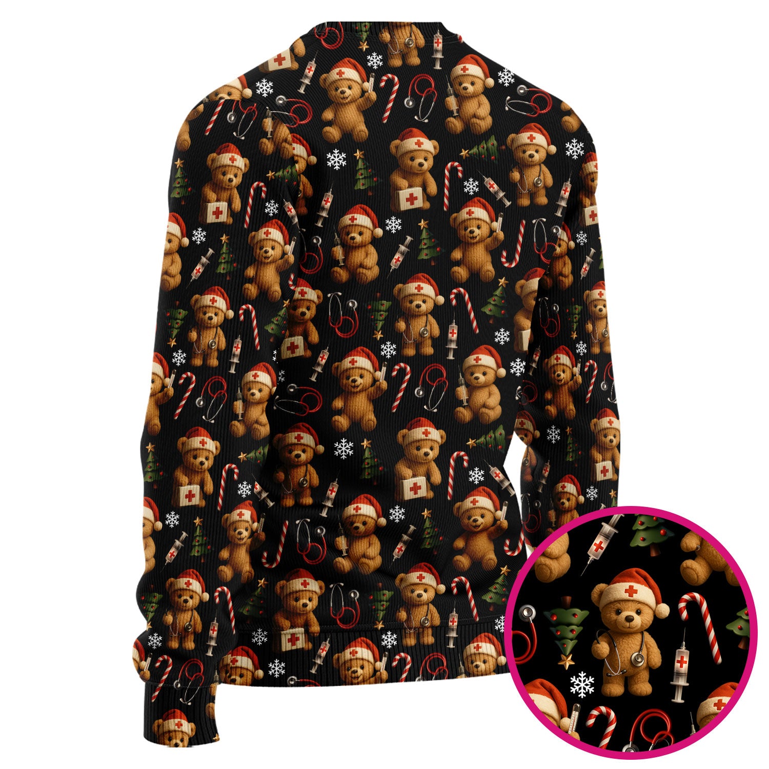 Gingerbread Bear Nurse Christmas Scrub Set - Cute Holiday Medical Pattern with Stethoscopes & Candy Canes - Festive Scrubs for Women
