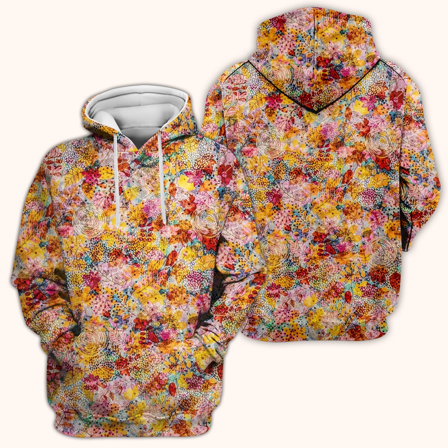 Autumn Floral Leaves Pattern Scrub Top, Comfortable Scrubs for Nurses