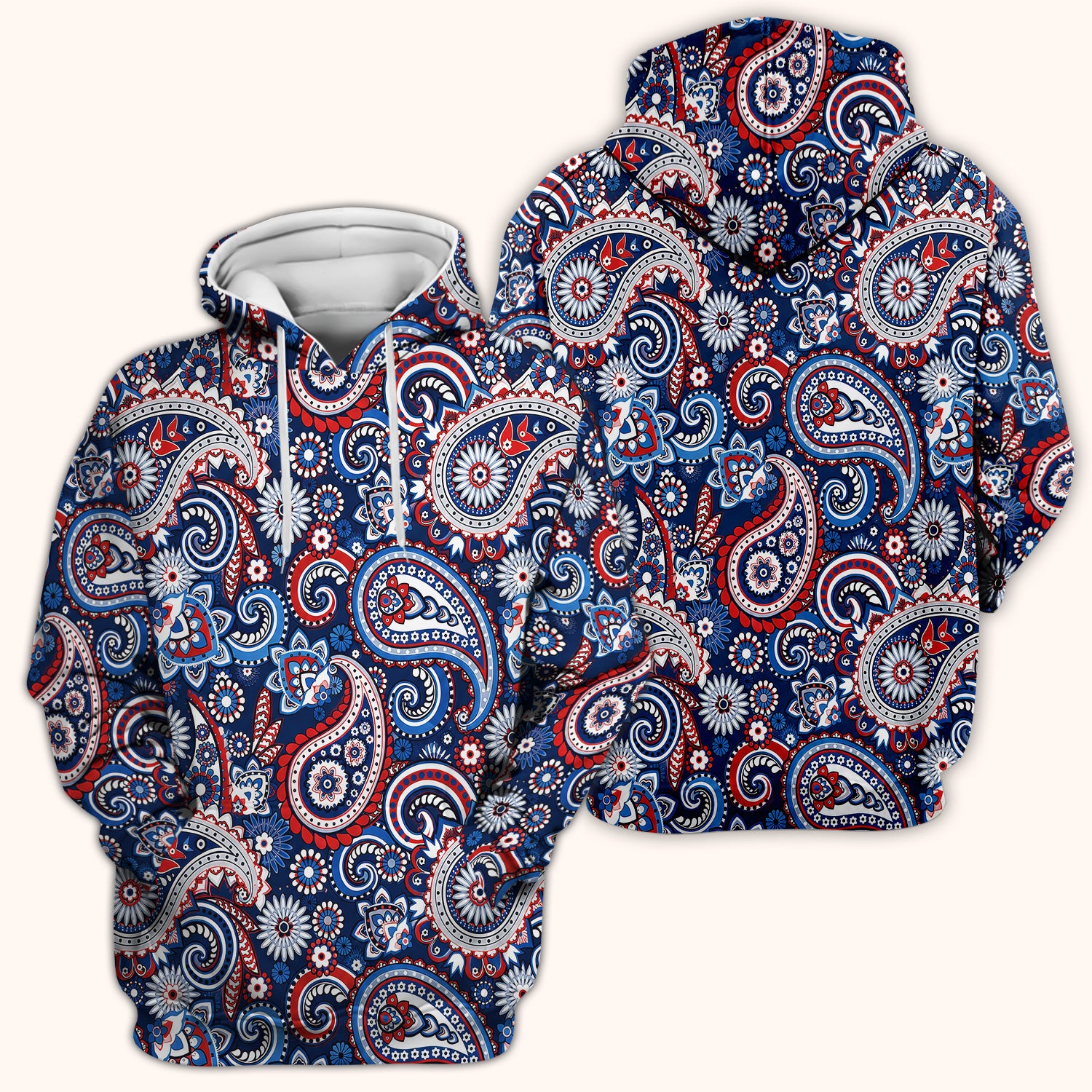 Patriotic Red White Blue Paisley Pattern Scrub Top, Comfortable Scrubs for Nurses