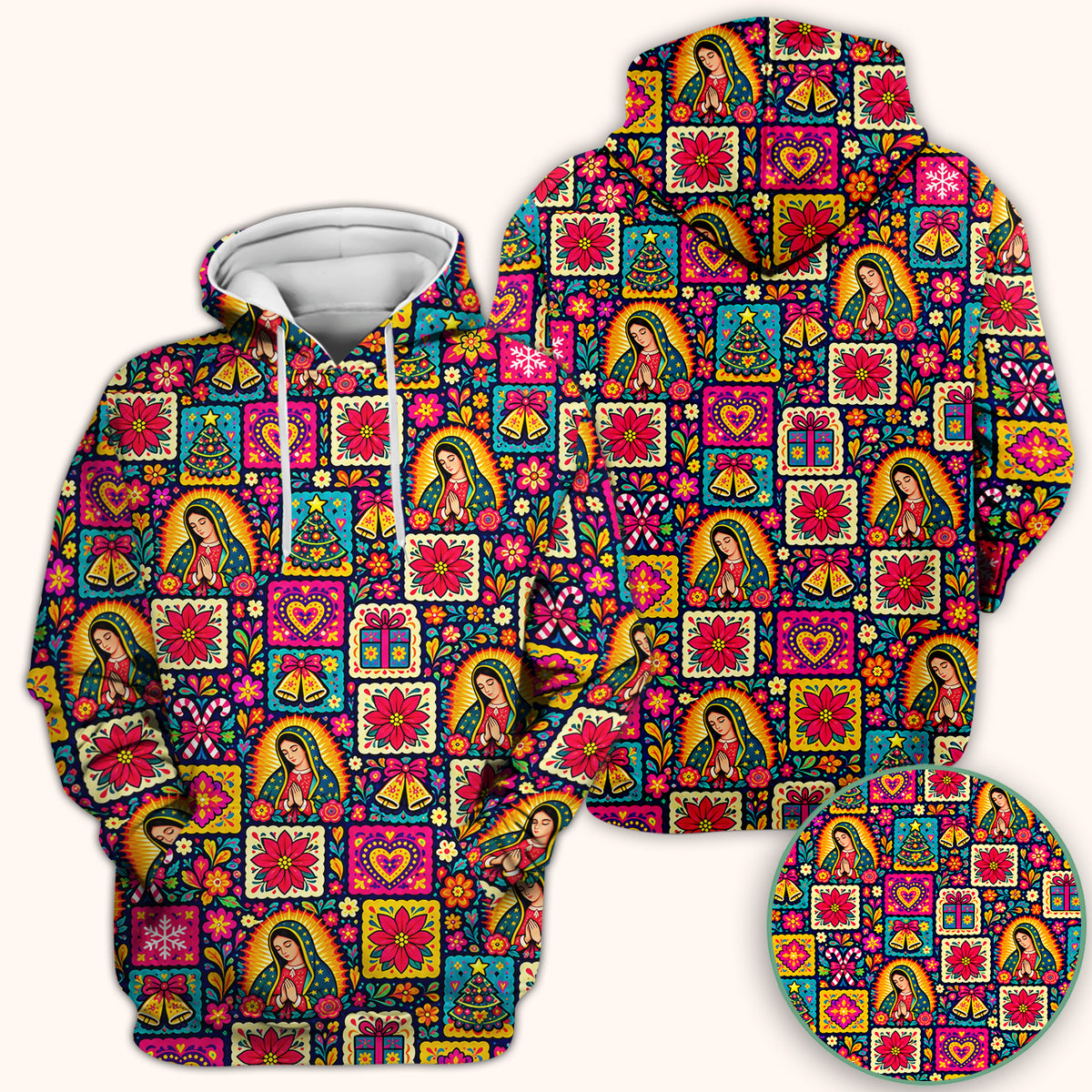 Our Lady of Guadalupe Christmas Folk Art Pattern Scrub Top, Comfortable Scrubs for Nurses