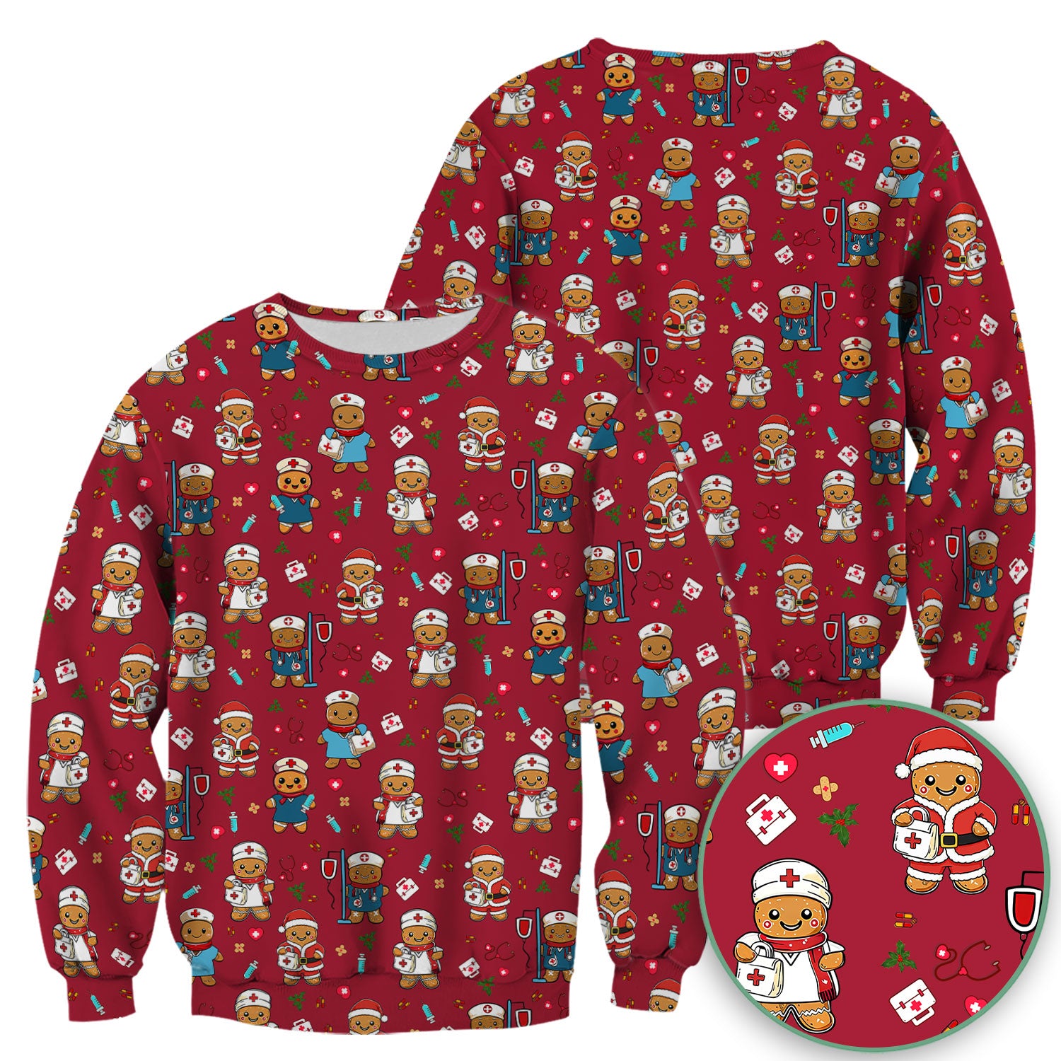 Christmas Gingerbread Nurse Scrub Top for Women - Cute Holiday Medical Uniform - Funny Shirt for RN LPN CNA Xmas Gift