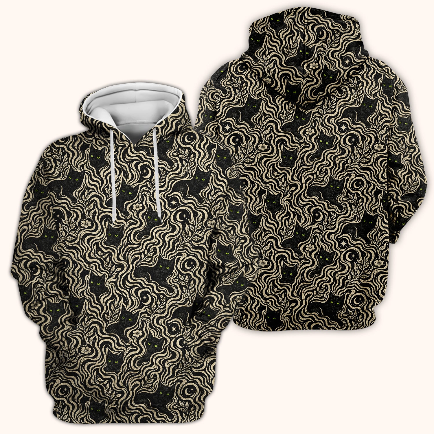Mystical Black Cat Moonlit Pattern Scrub Top, Comfortable Scrubs for Nurses