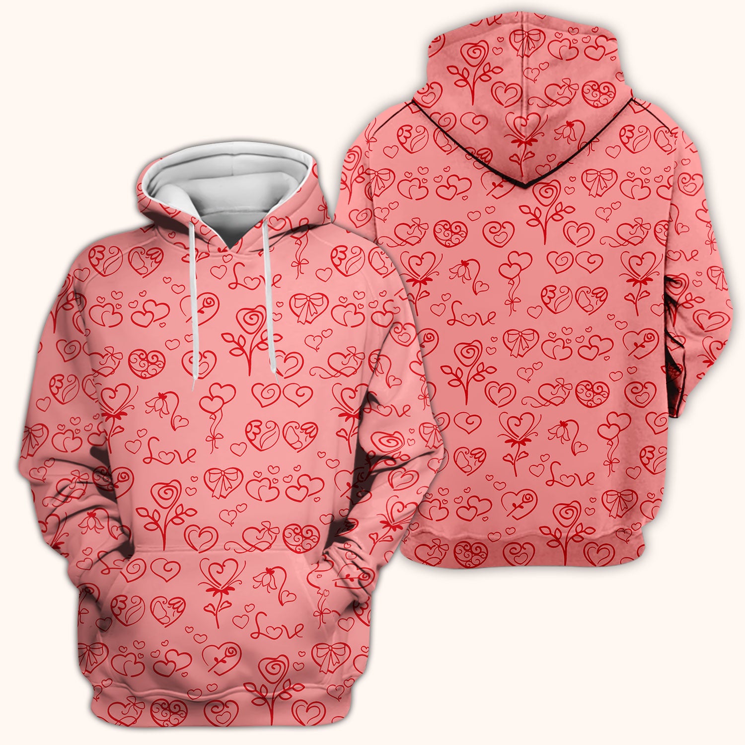 Cute Valentine Heart Scrub Top, Artistic Heart Pink Love Line Art Pattern Nurse Shirt, Comfortable Scrubs For Nursing