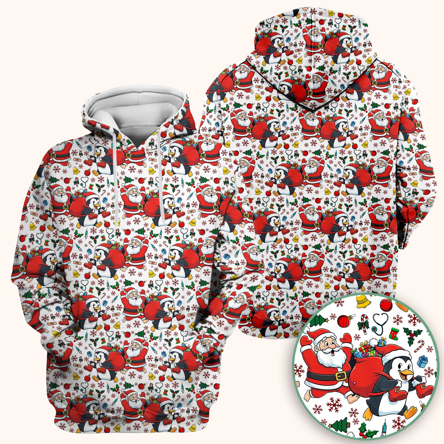 Funny Penguin Christmas Scrub Top - Santa Holiday Nurse Uniform for Women - Medical Gift for RN CNA LPN
