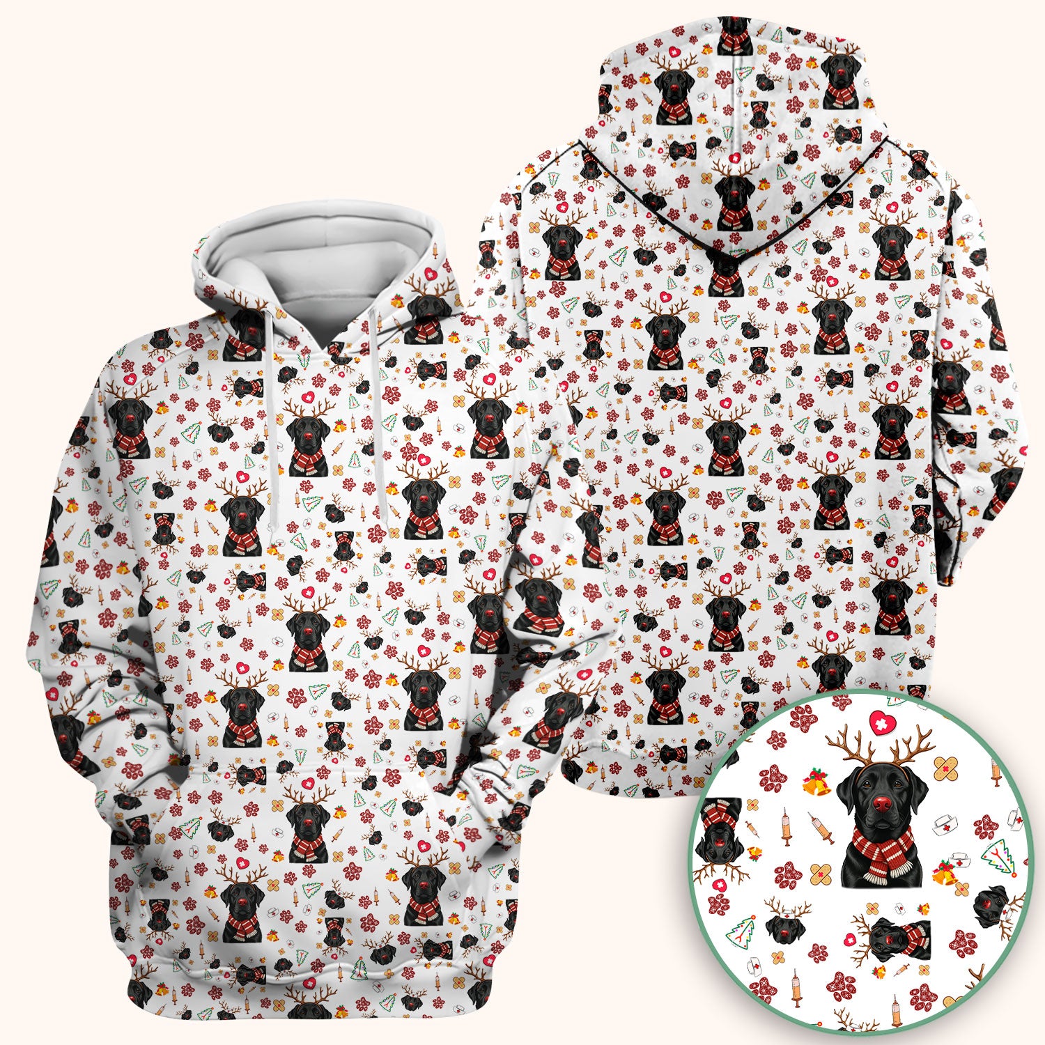 Funny Black Lab Reindeer Scrub Top - Christmas Dog Nurse Shirt - Cute Holiday Medical Uniform Gift for RN LPN CNA