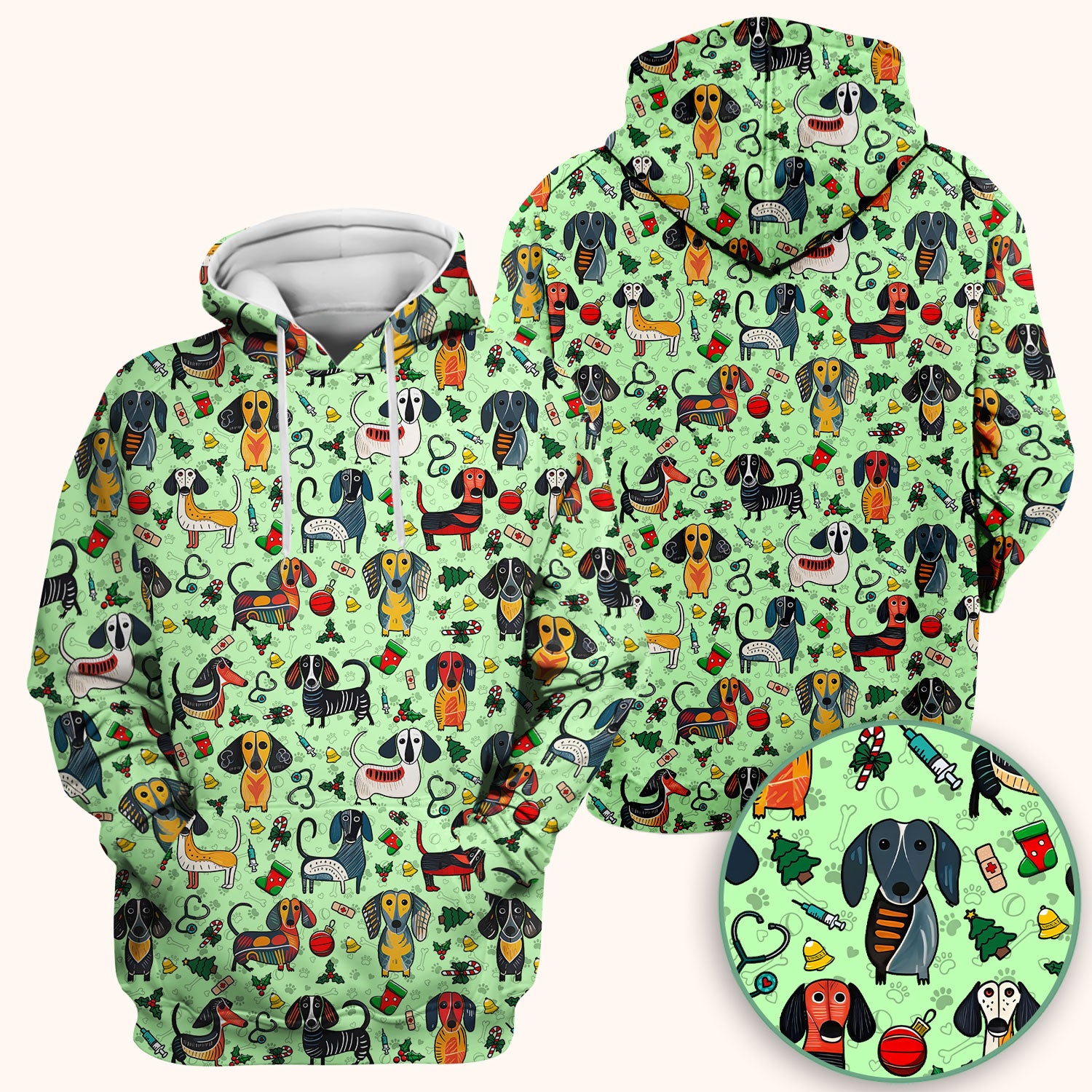 Dachshund Christmas Scrub Top - Cute Wiener Dog Nurse Uniform for Women - Holiday Medical Shirt