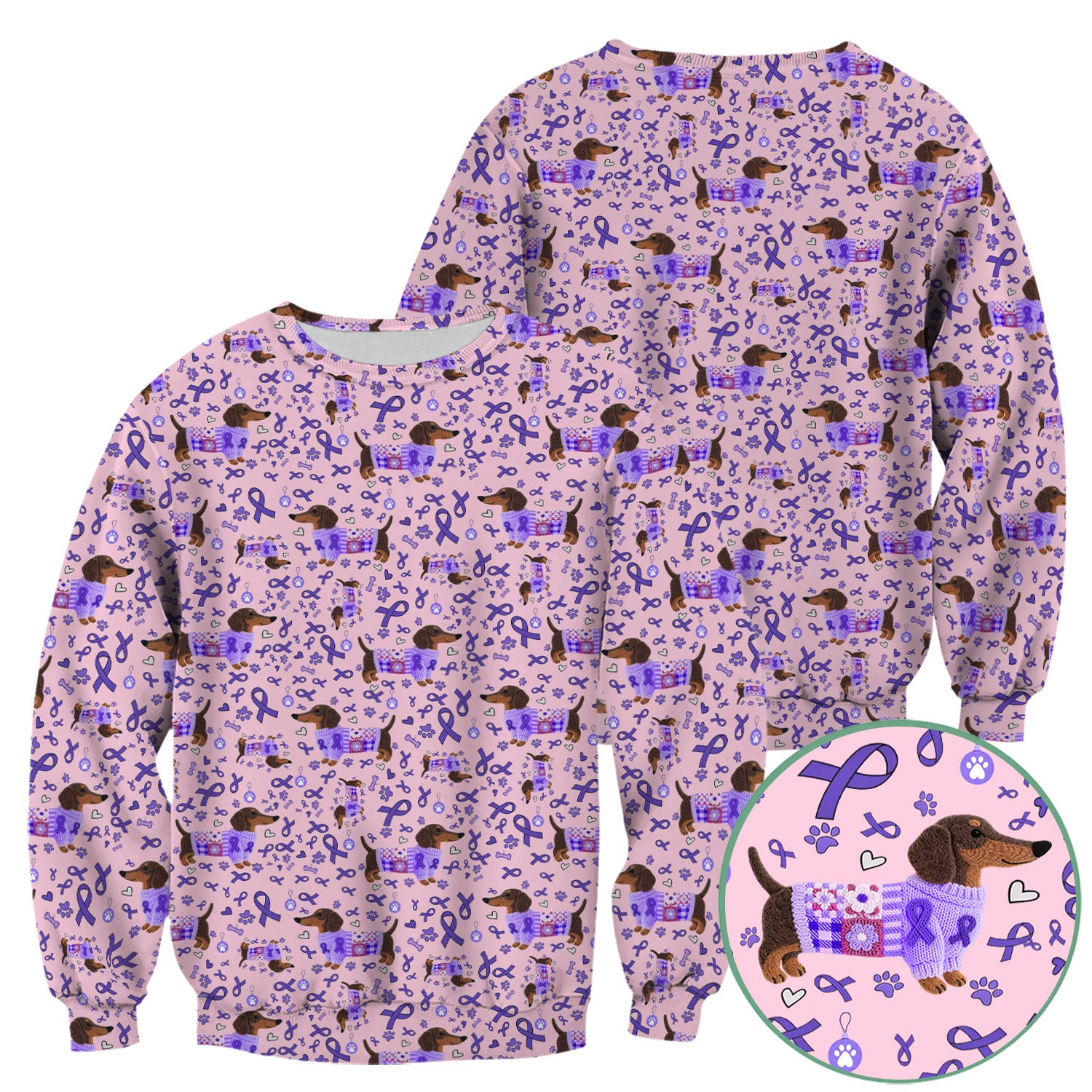 Purple Ribbon Dachshund Scrub Top for Nurses - Cute Awareness Dog Paw Prints - Support Lupus Cancer Med Uniform Gift for Women