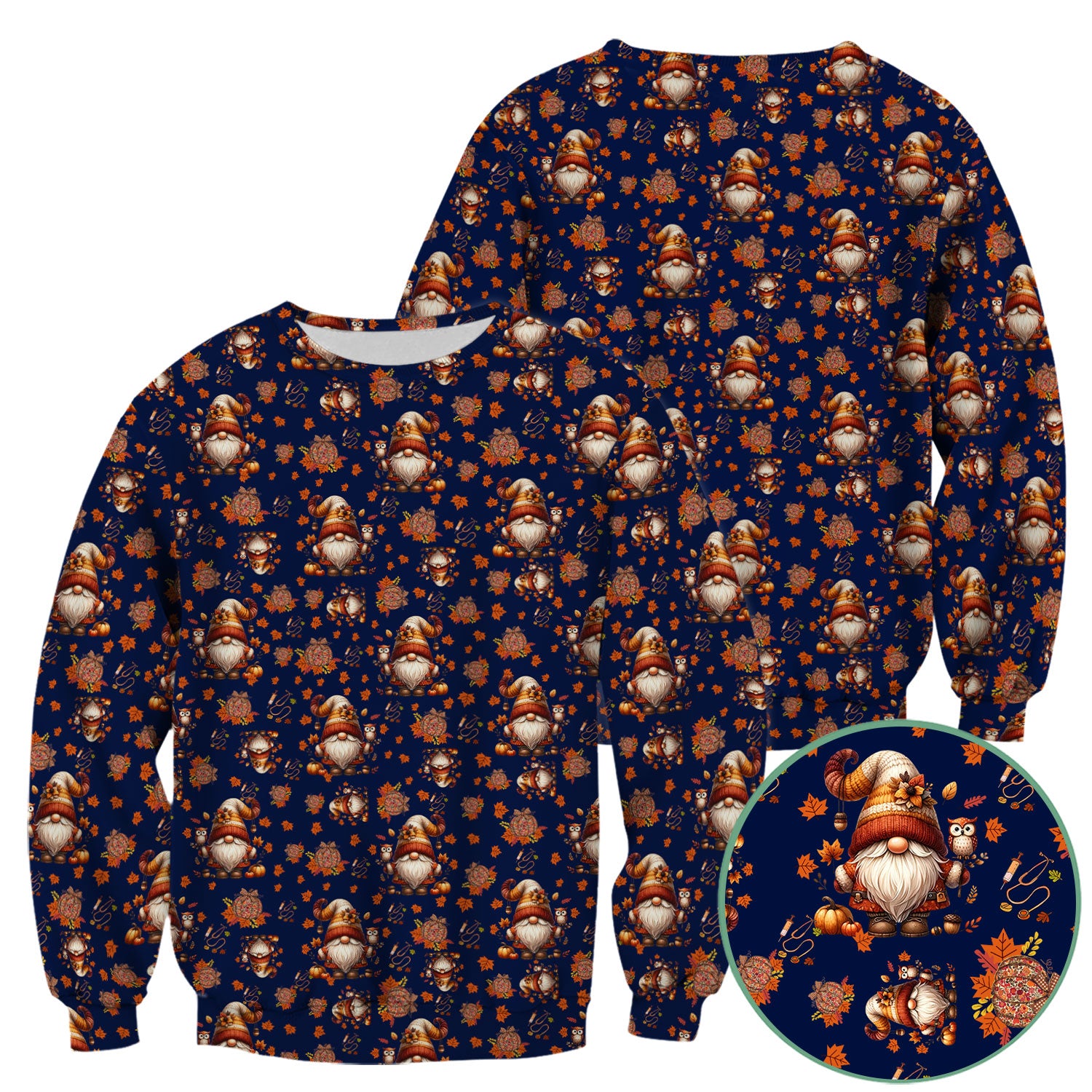 Fall Gnome Nurse Scrub Top for Women - Autumn Leaves Pumpkin Shirts - Thanksgiving Nursing Uniform Gift for RN LPN CNA