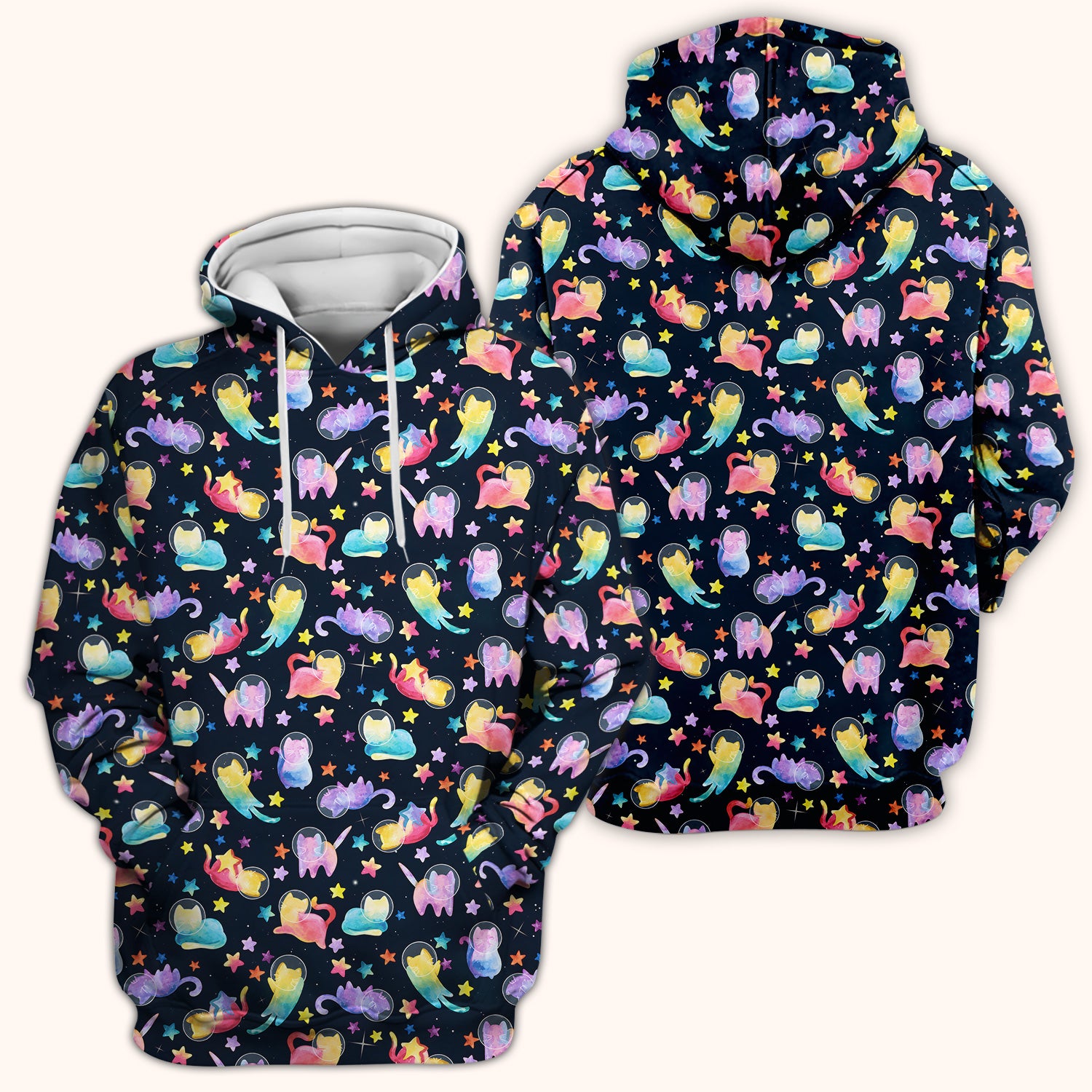 Cute Space Cat Veterinary Pattern Scrub Top for RN, CNA, Galaxy Medical Uniform