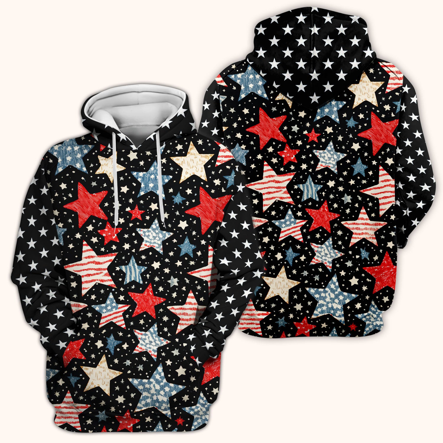 Patriotic Star Pattern Medical Scrub Top, Breathable Fabrics Nursing Uniform