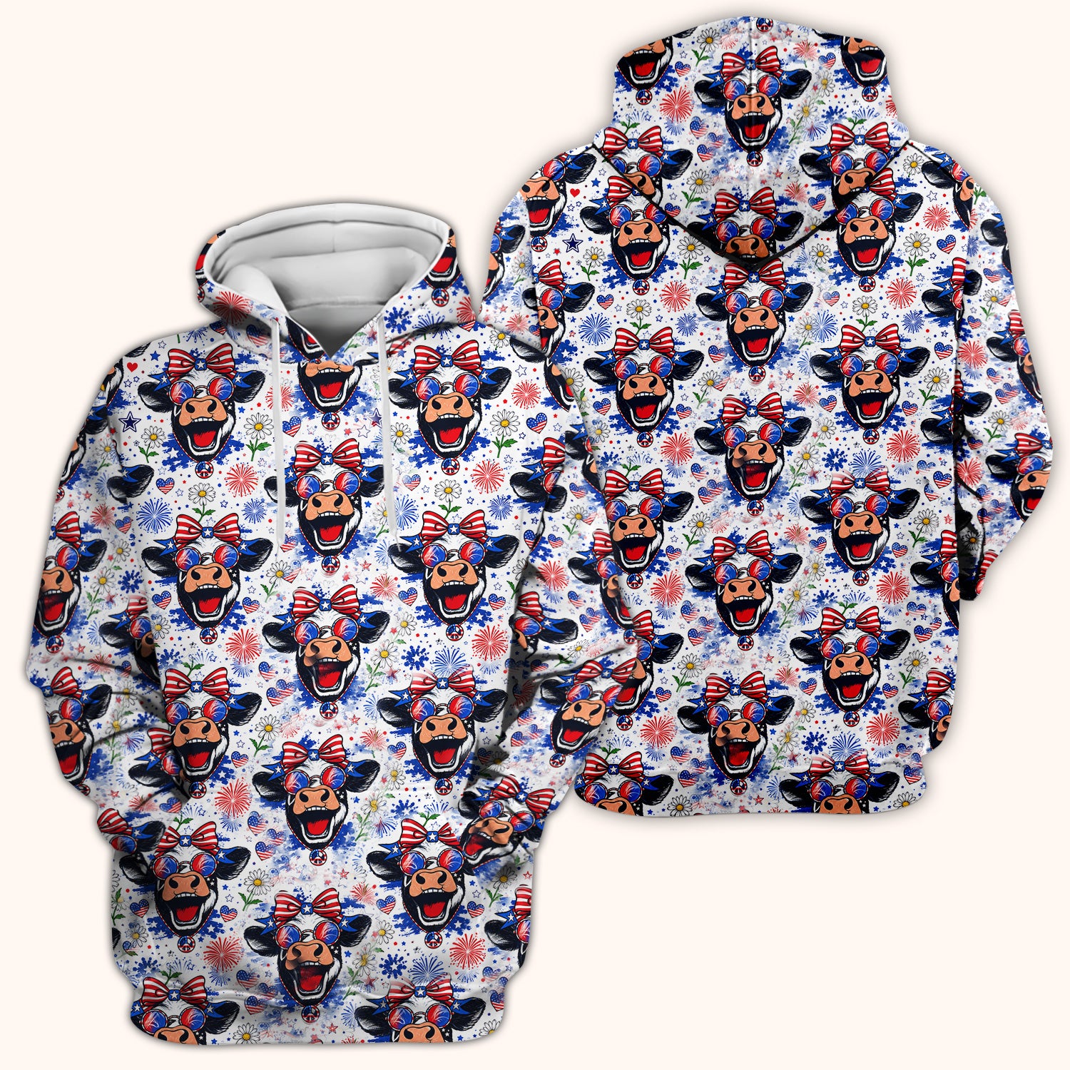 Funny Patriotic Cow Nurse Print Scrub Top, Comfortable Scrubs for Nurses