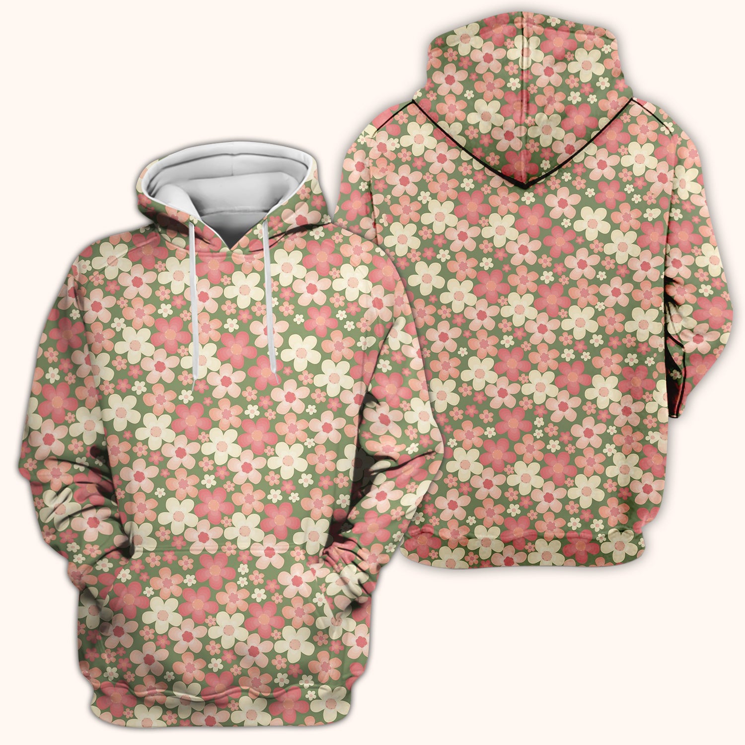 Retro Floral Print Scrub Top, Comfortable Scrubs for Nurses