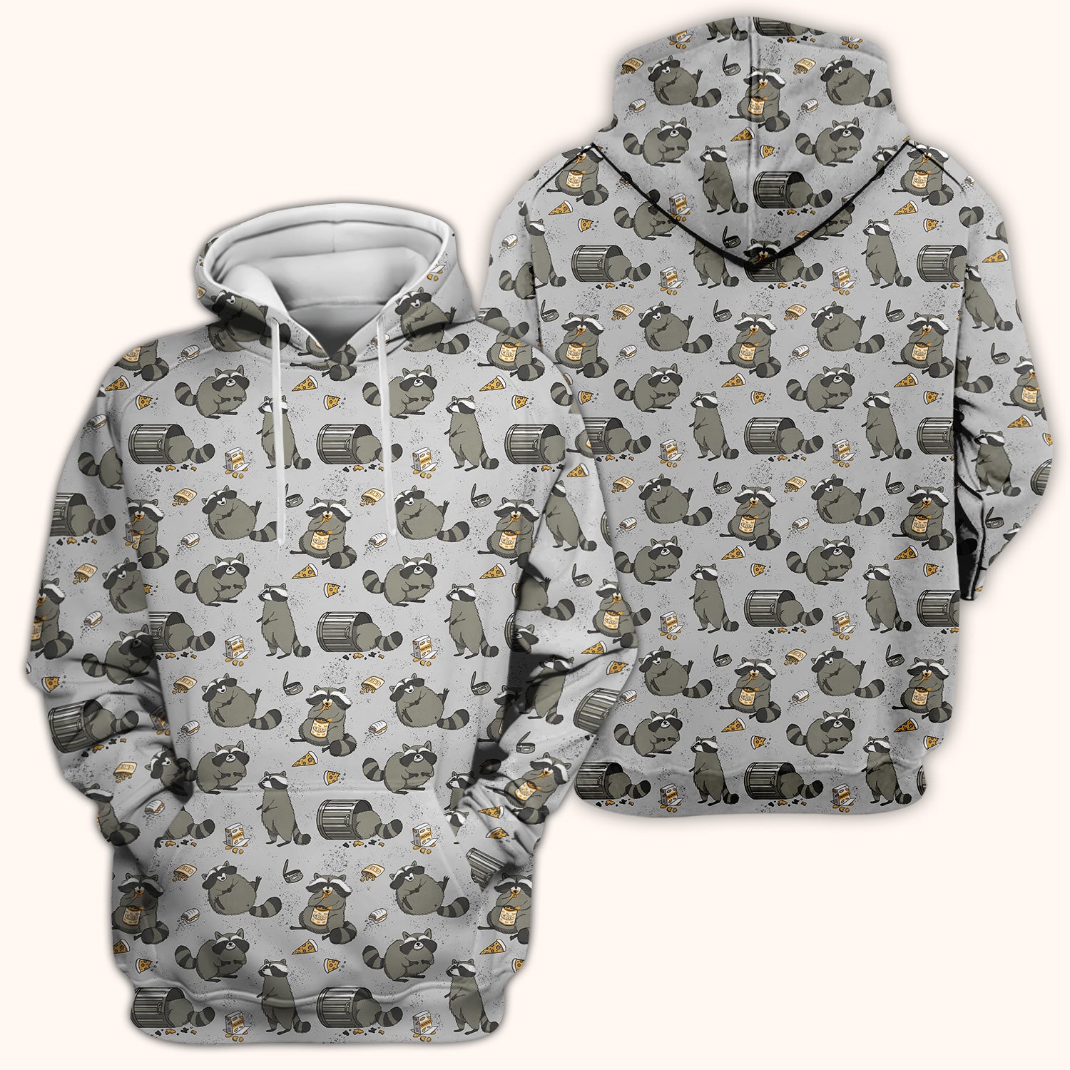 Raccoon Snack And Trash Can Pattern Scrub Top, Breathable Fabrics Nursing Uniform