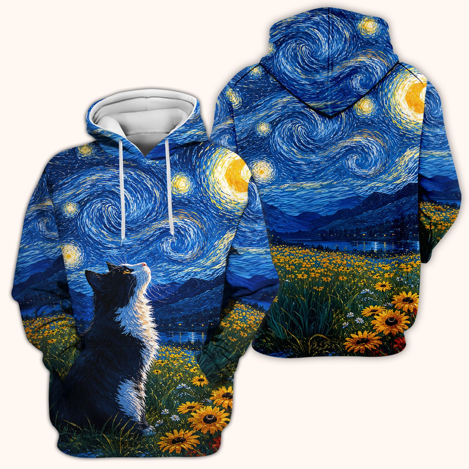 Starry Cat Night Veterinary Nurse Pattern Scrub Top for RN, CNA, Art Medical Uniform