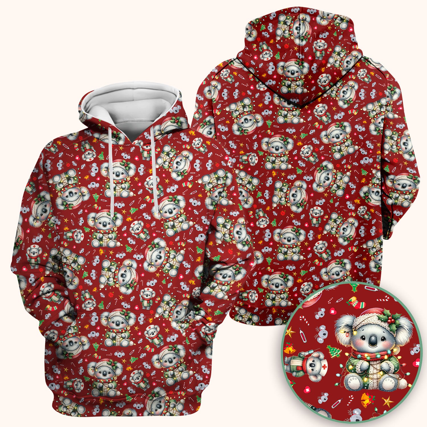 Christmas Koala Scrub Top - Cute Aussie Holiday Nurse Shirt for Women - Funny Animal Medical Uniform