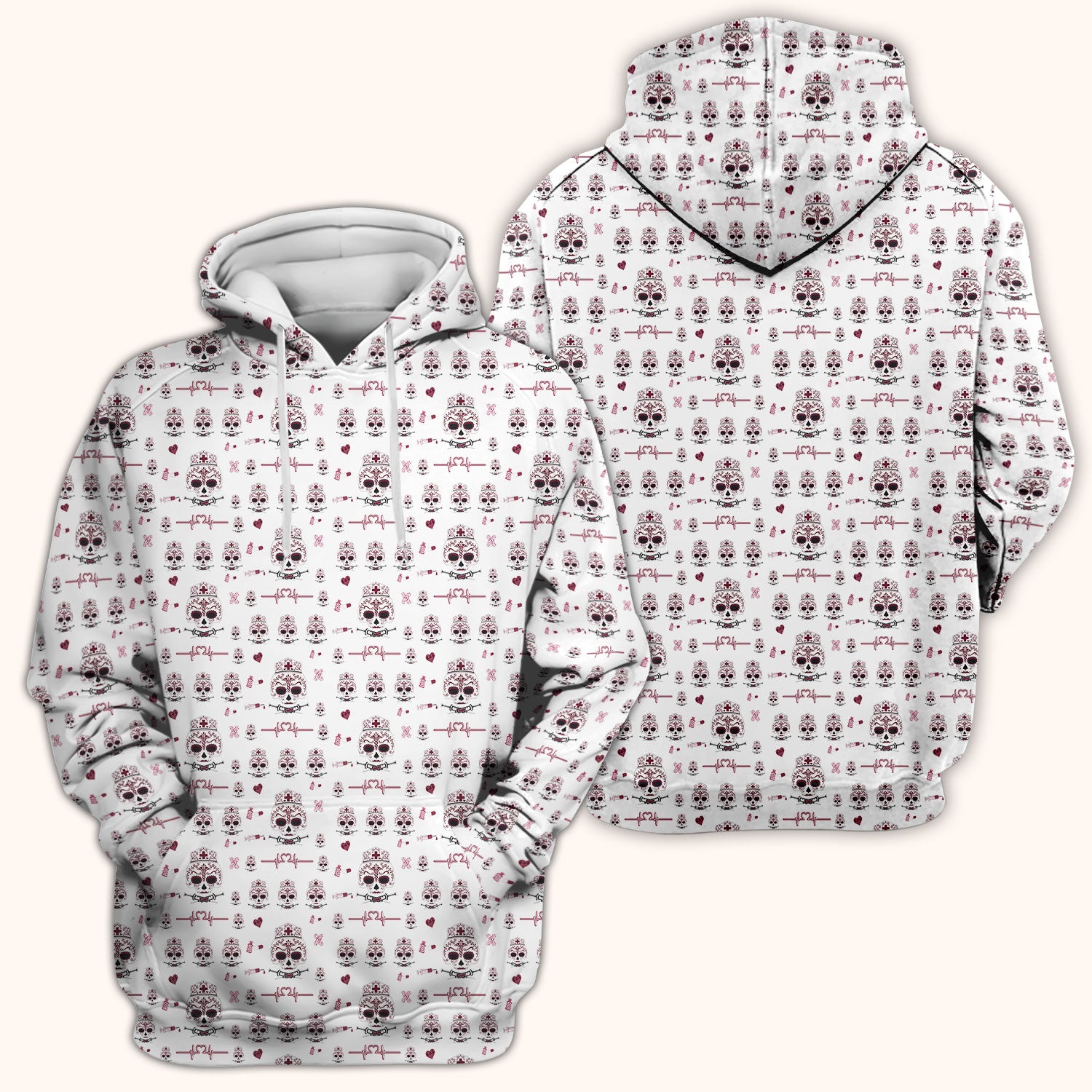 Sugar Skull Scrub Top, Skull Pattern Scrub Shirt, Breathable Fabrics Nursing Uniform