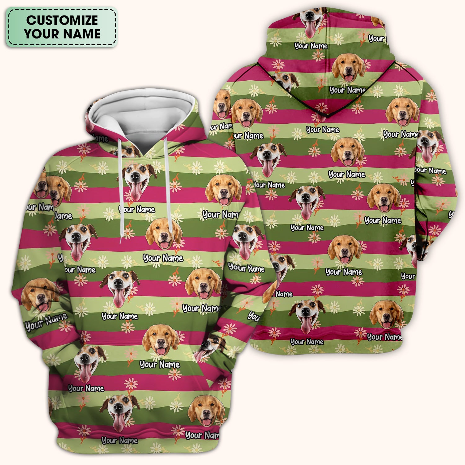 Personalized Floral Dog Portrait With Spring Stripes Pattern Scrub Top, Comfortable Scrubs for Nurses