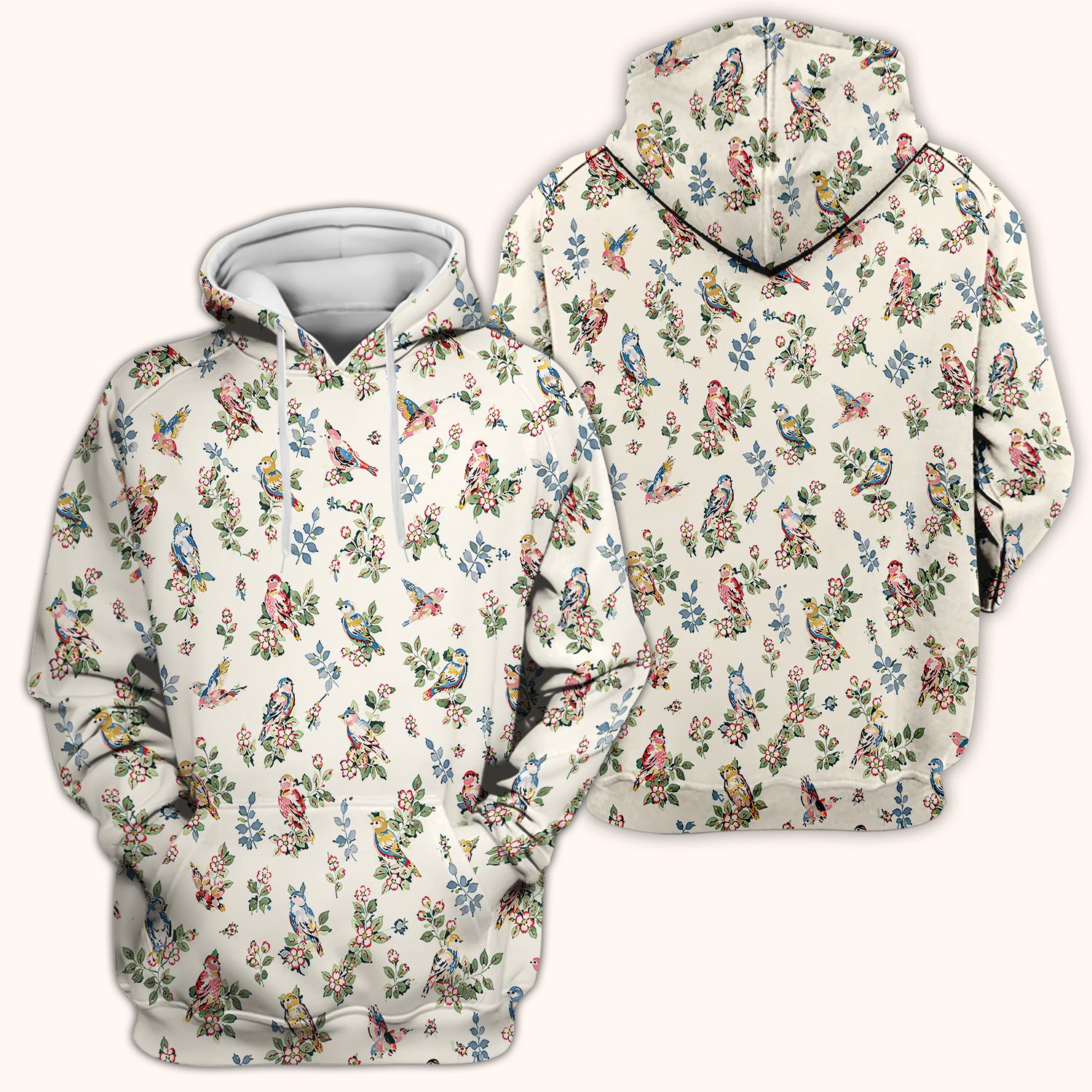 Cute Vintage Birds Blossom Pattern Scrub Top, Comfortable Scrubs for Nurses