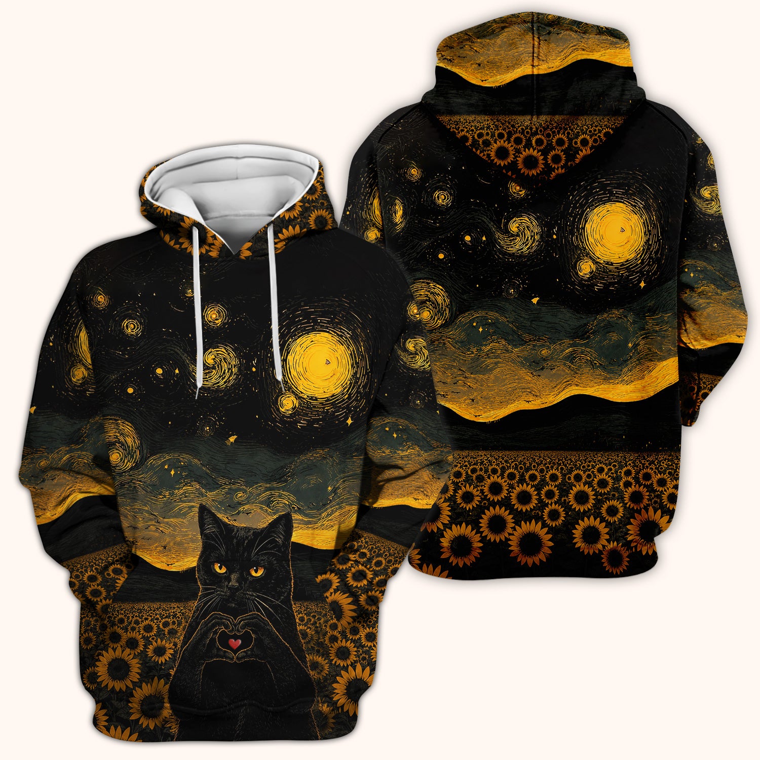 Cute Black Cat Sunflower Night Pattern Scrub Top, Comfortable Scrubs for Nurses