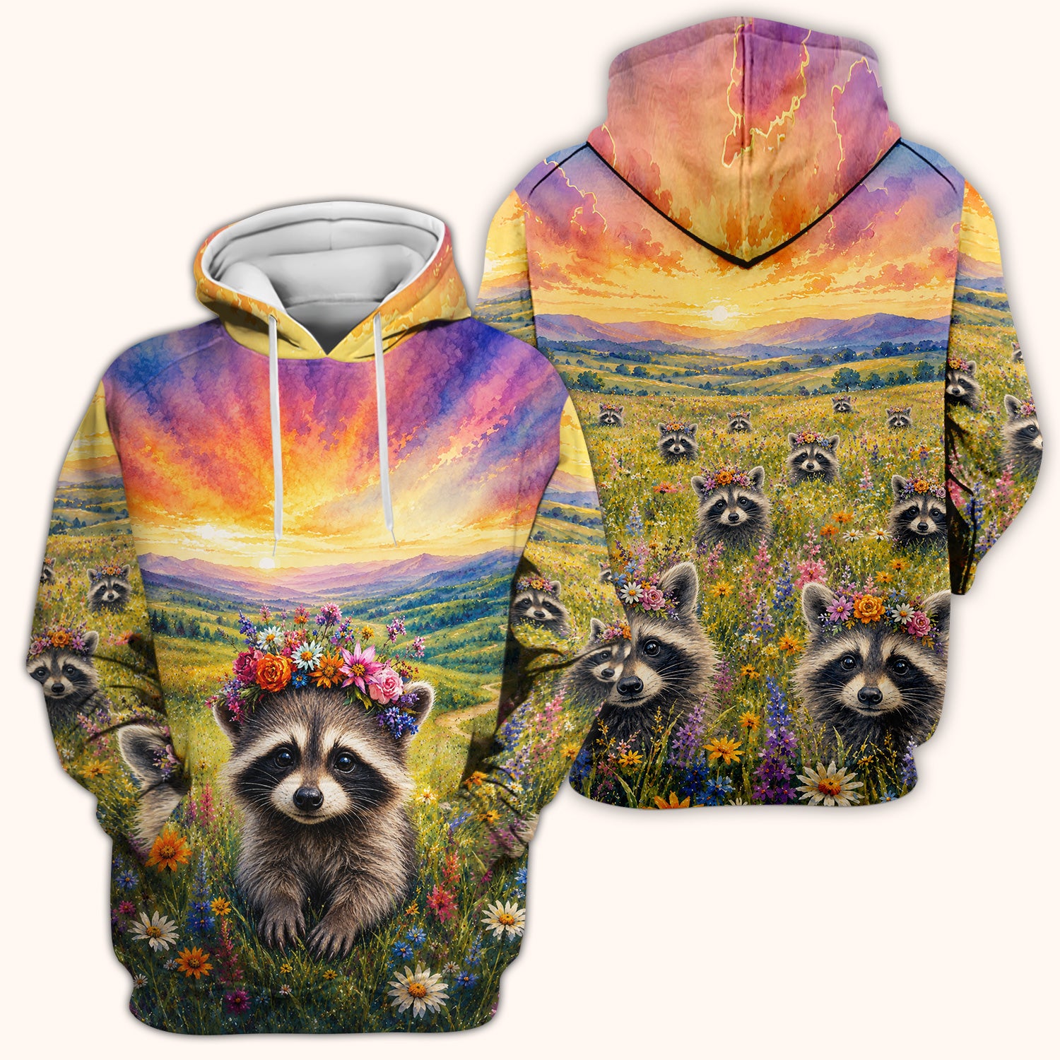Floral Raccoon Meadow Veterinary Nurse Pattern Scrub Top, Comfortable Scrubs for Nurses