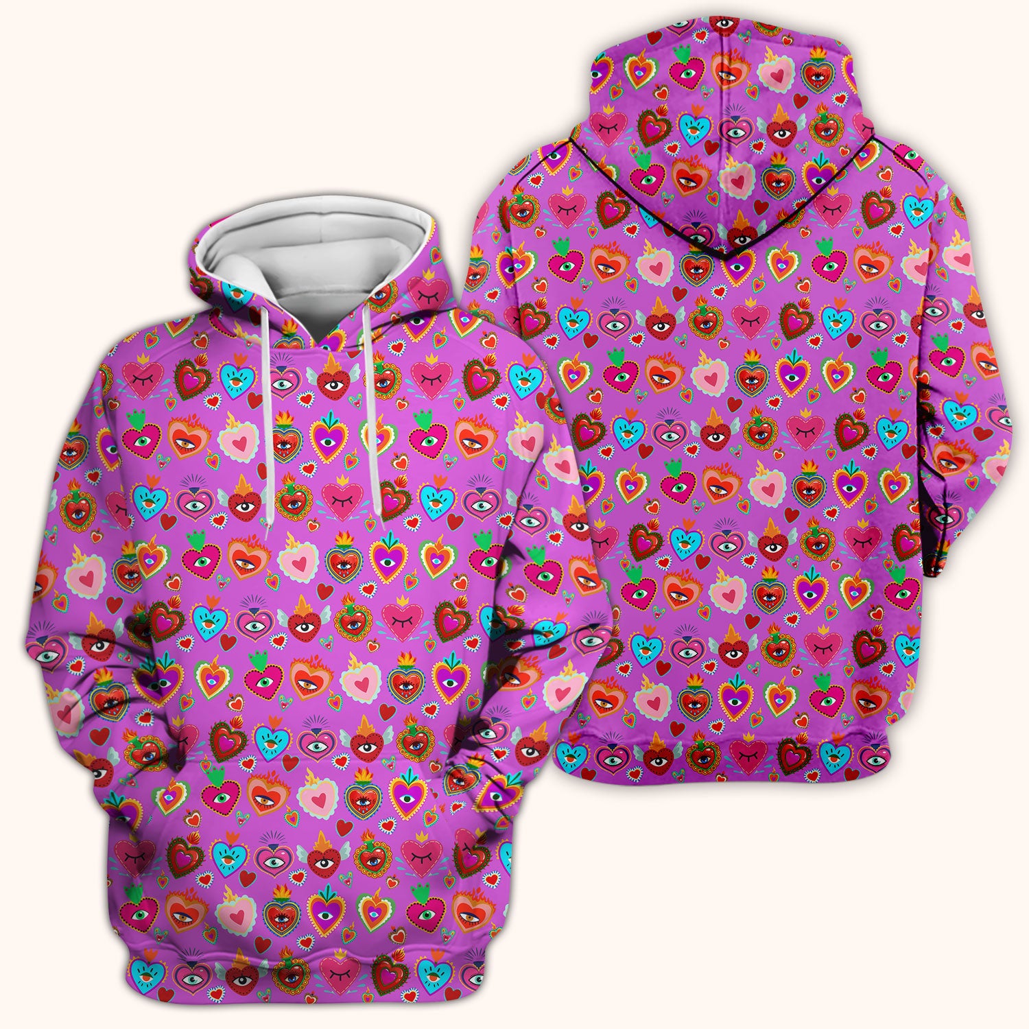 Valentine Colorful Sacred Heart Print Medical Scrub Top, Comfortable Scrubs for Nurses