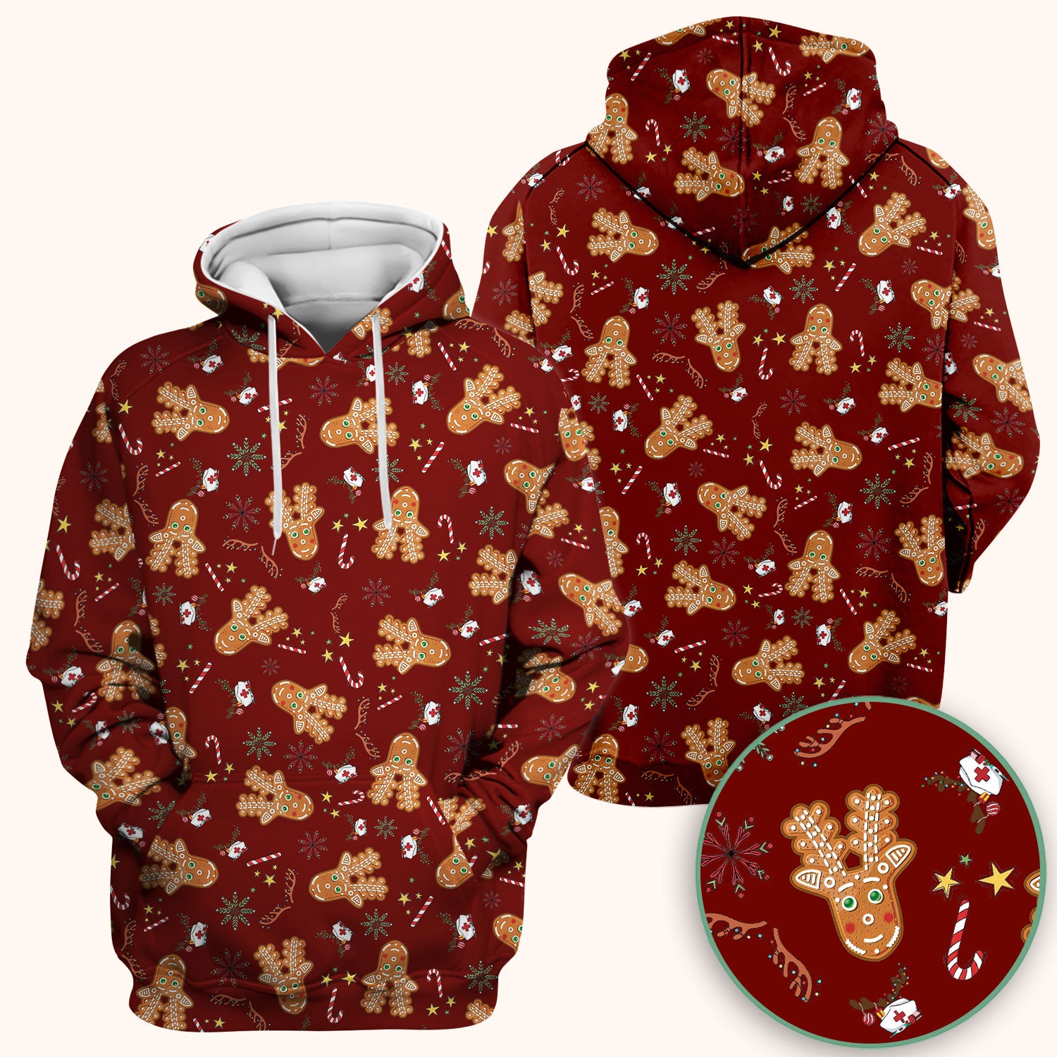 Gingerbread Cookies Reindeer Scrub Top - Funny Christmas Gingerbread Breathable Med Uniform - Comfortable Scrubs for RN CNA LPN