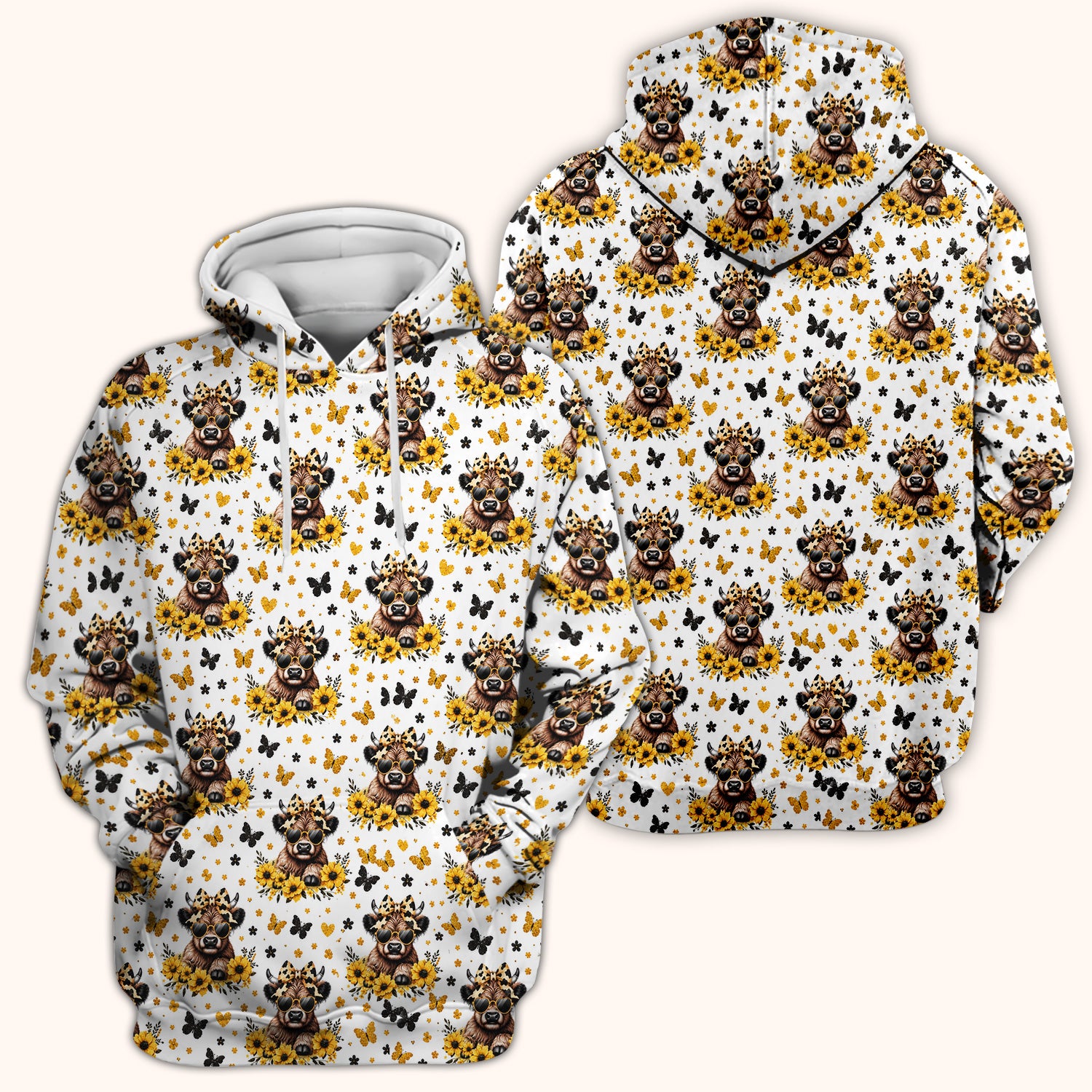 Cow With Sunflower Bow Pattern Scrub Top, Comfortable Scrubs for Nurses
