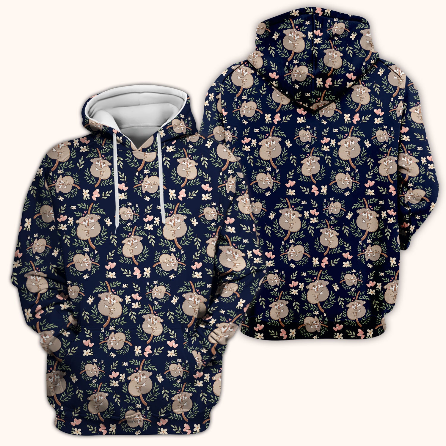 Cute Koala Love Pattern Medical Scrub Top, Breathable Fabrics Nursing Uniform