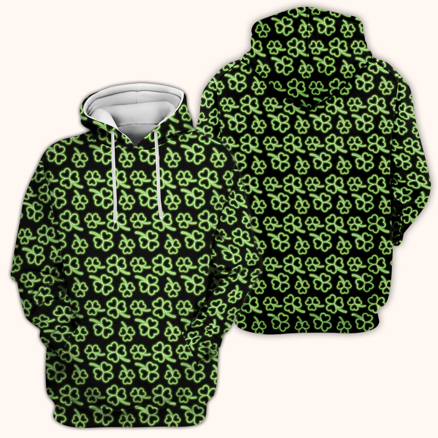 Neon Shamrock Nurse Scrub Top, St. Patrick’s Day Glow Green Pattern Pattern Shirt,  Breathable Fabrics Nursing Uniform