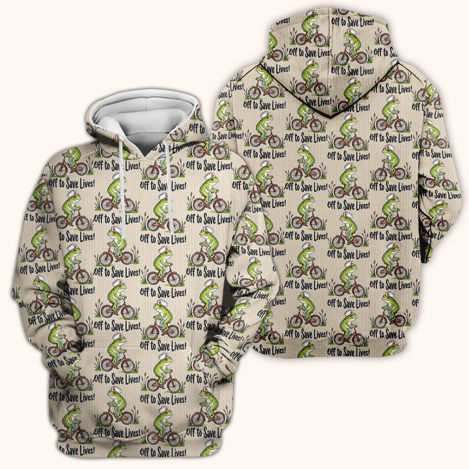 Nurse Frog Riding Bicycle Pattern Scrub Top, Breathable Fabrics Nursing Uniform Scrub Top, Comfortable Scrubs for Nurses