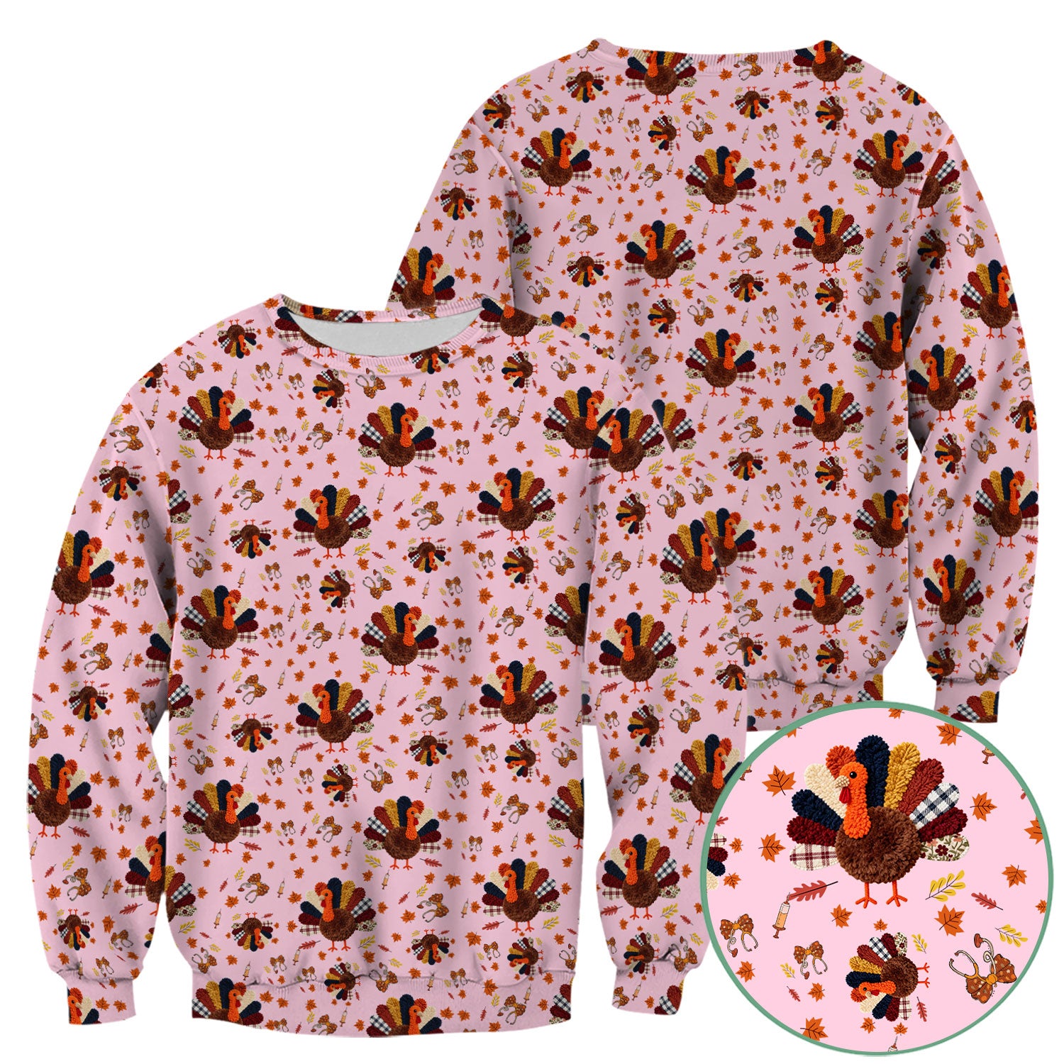 Funny Thanksgiving Nurse Scrub Top - Fall Leaves and Pumpkin Shirt - Autumn Turkey Med Uniform Gift for RN CNA LPN