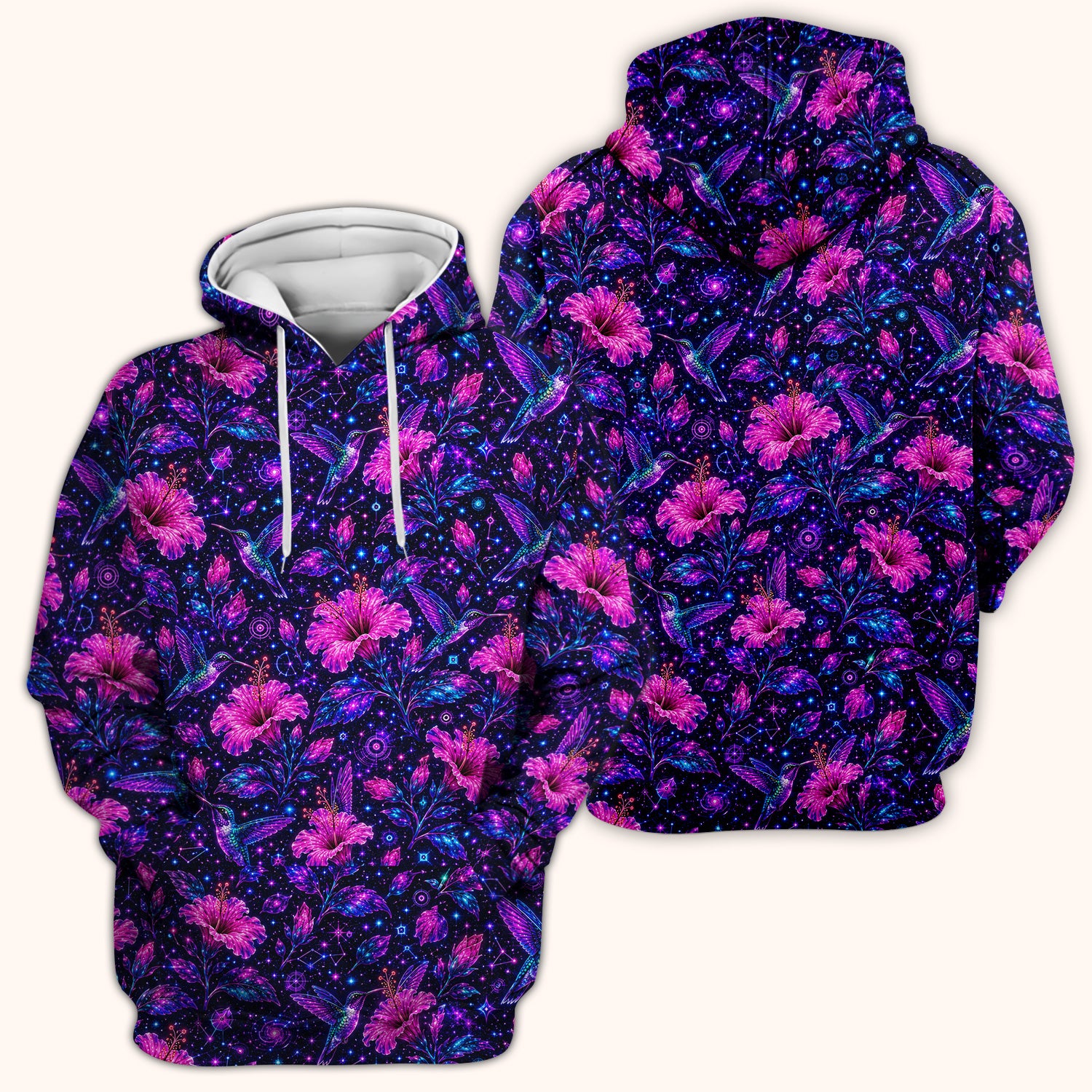 Galaxy Floral Hummingbird Nurse Pattern Scrub Top, Comfortable Scrubs for Nurses
