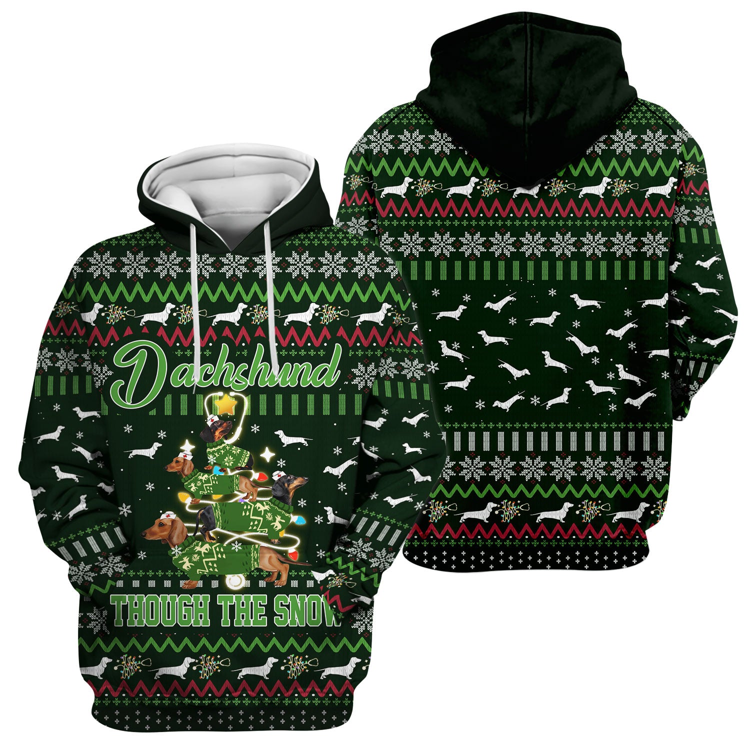 Dachshund Through The Snow Christmas Scrub Top - Funny Sausage Dog Xmas Tree Nurse Shirt - Cute Holiday Medical Uniform