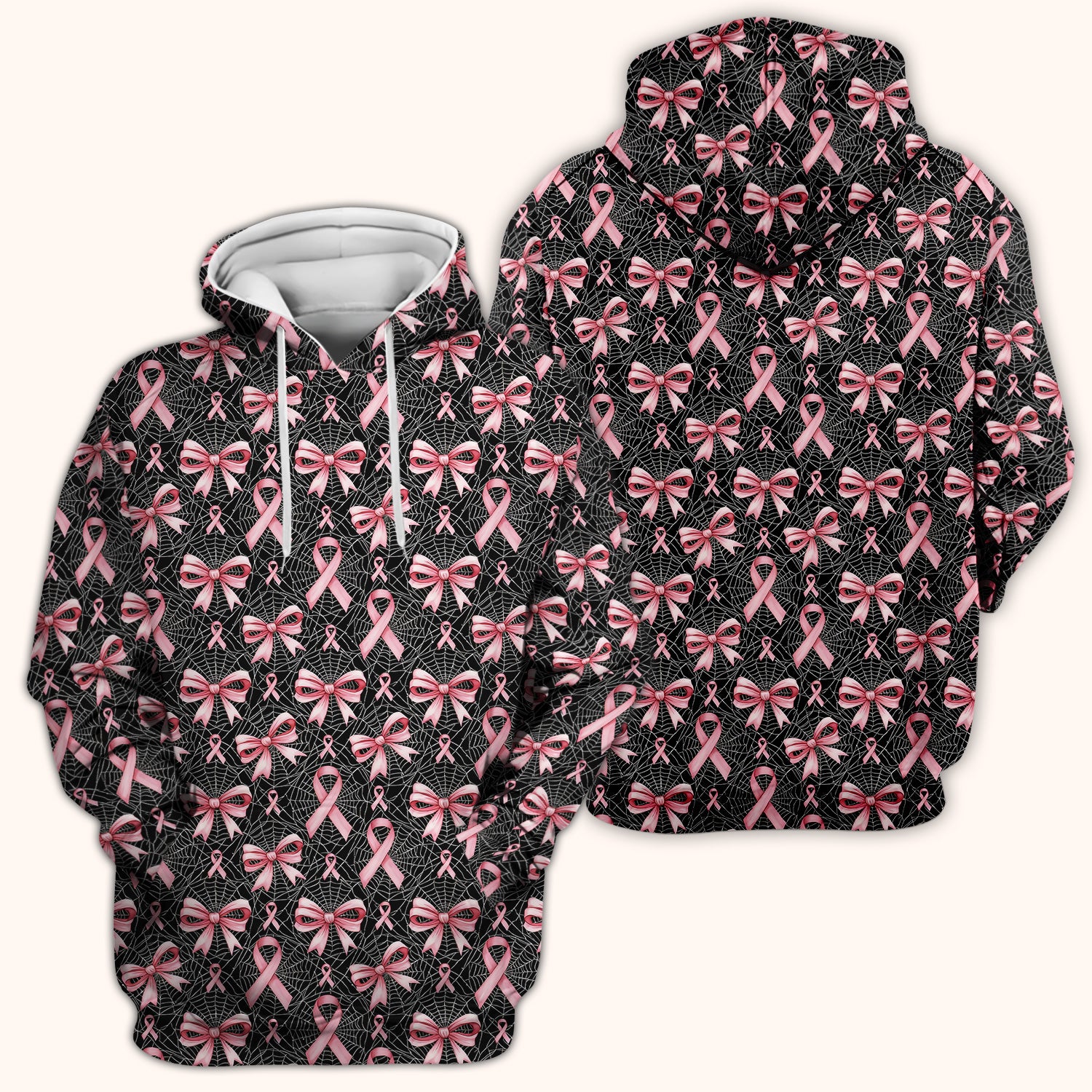 Pink Ribbon Pattern Scrub Top, Comfortable Scrubs for Nurses