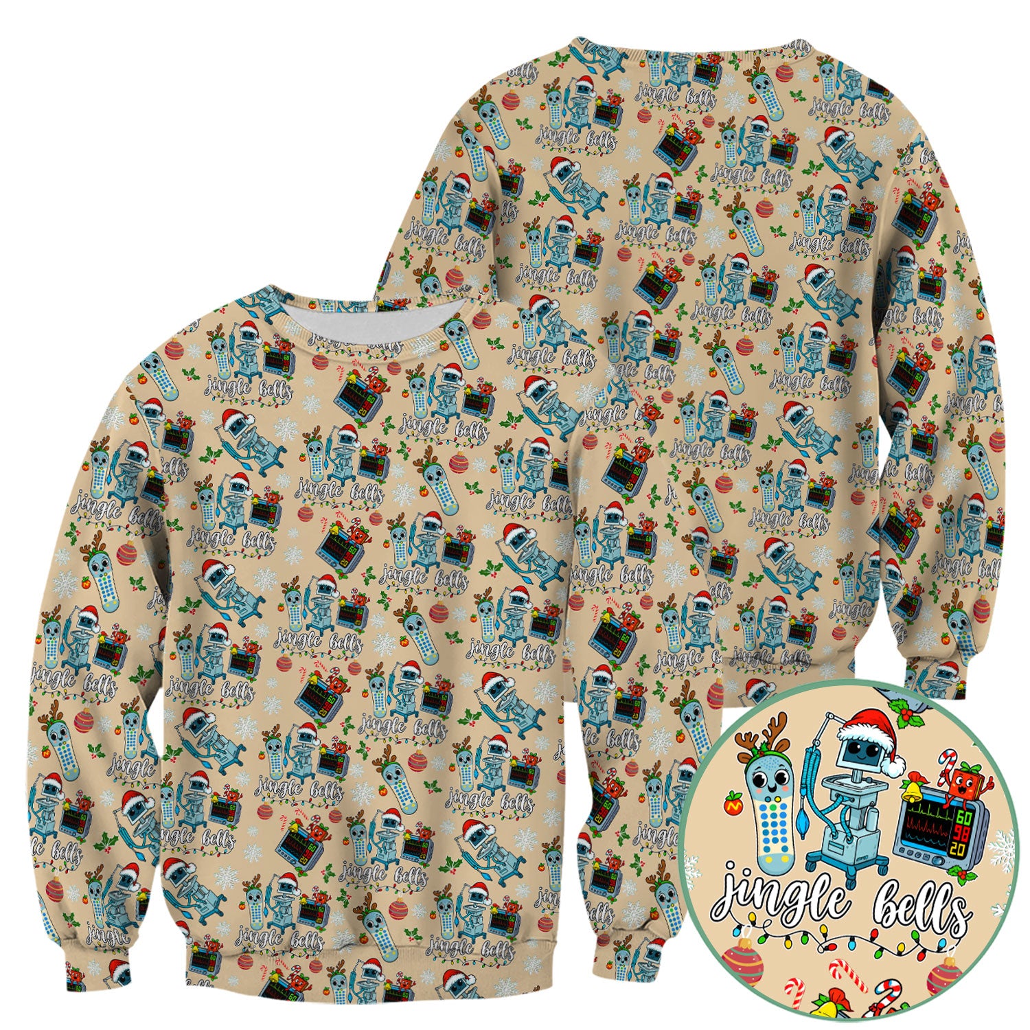 Funny Jingle Bells Holiday Scrub Top - Funny Christmas Scrubs for Nurses - Breathable Fabrics Nursing Uniform