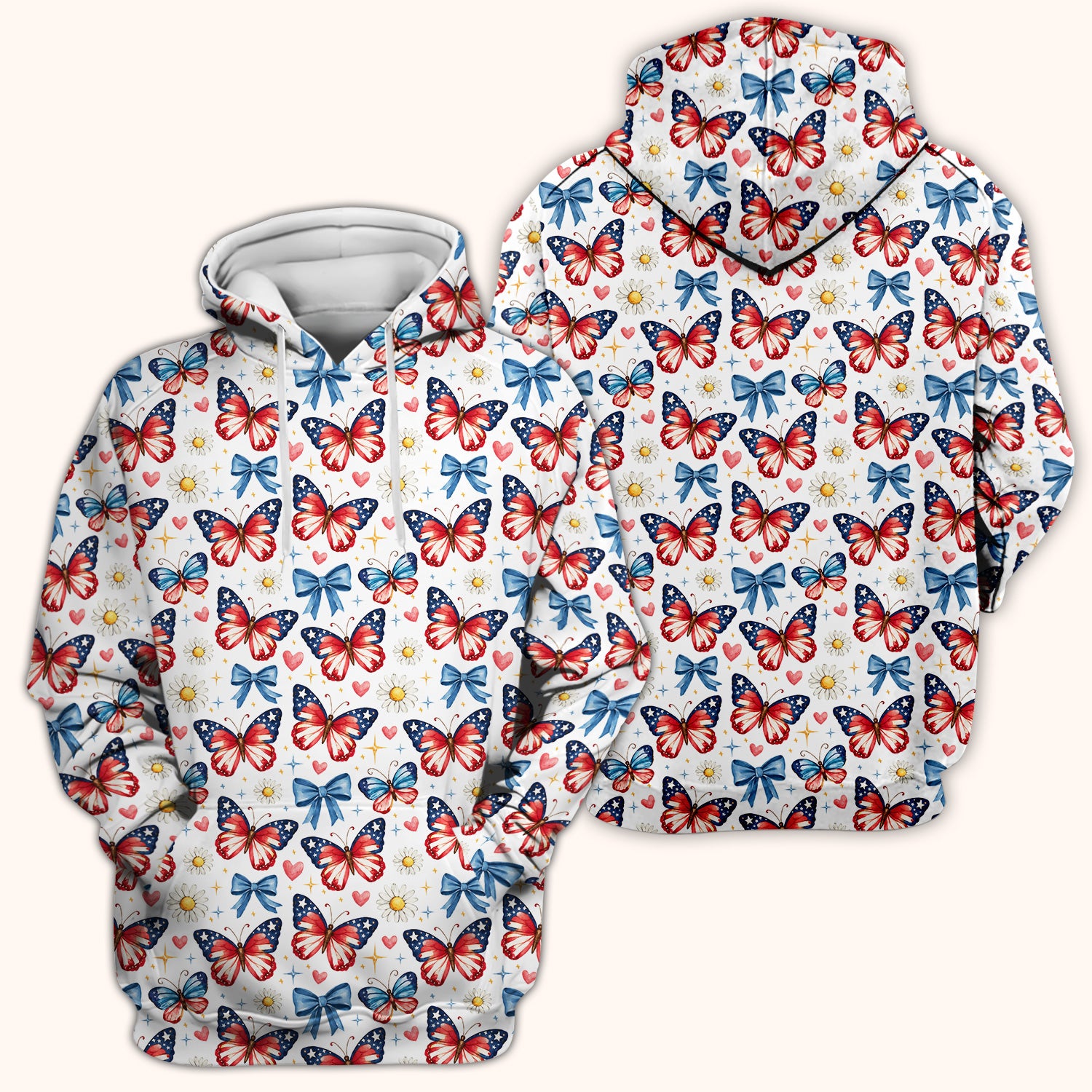 Patriotic Butterfly Bow Daisy Pattern Scrub Top, Comfortable Scrubs for Nurses