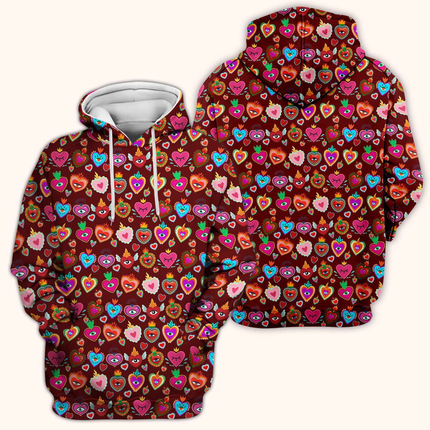 Valentine Colorful Sacred Heart Print Medical Scrub Top, Comfortable Scrubs for Nurses