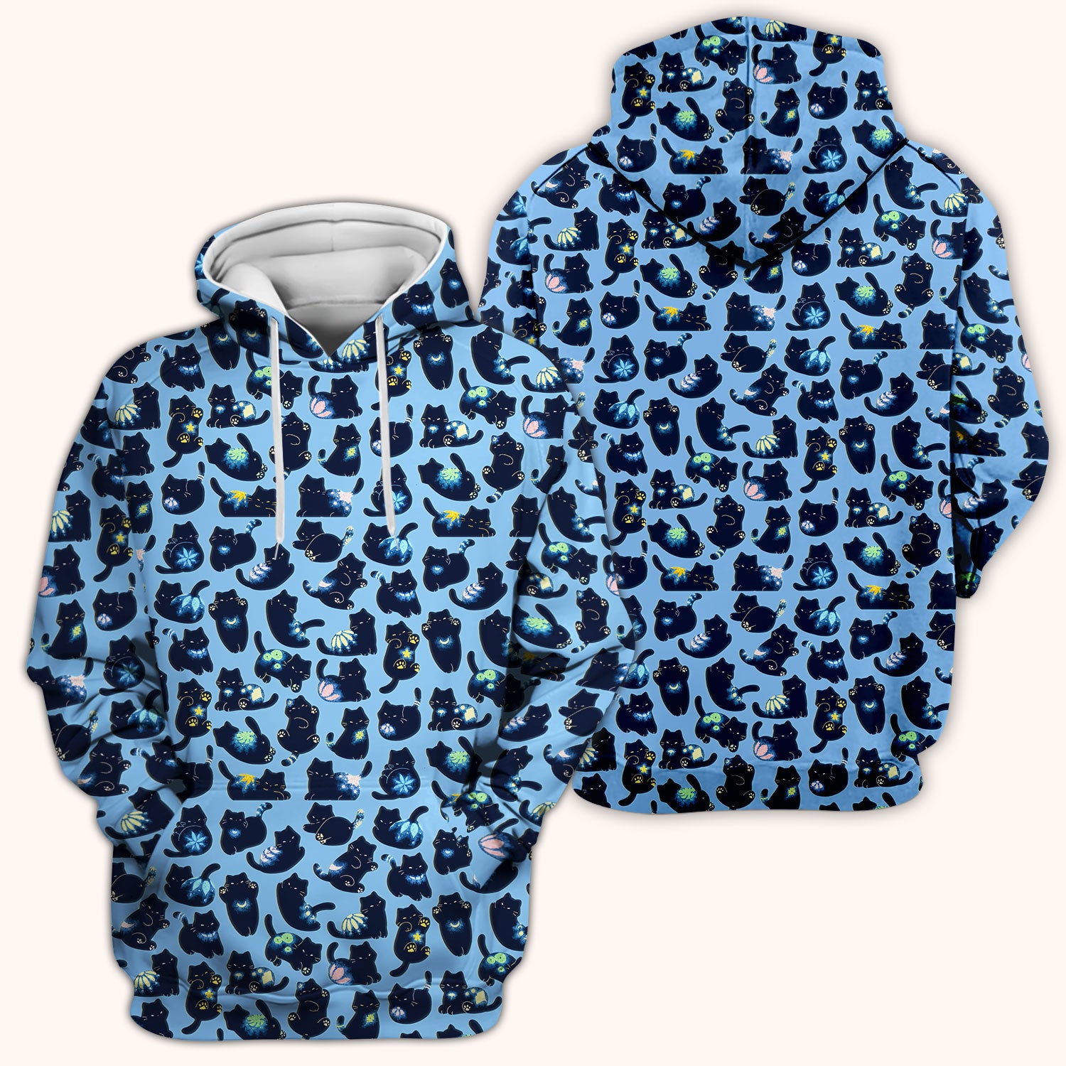 Midnight Cat Scrub Top, Black Cat Pattern Nurse Shirt, Breathable Fabrics Nursing Uniform
