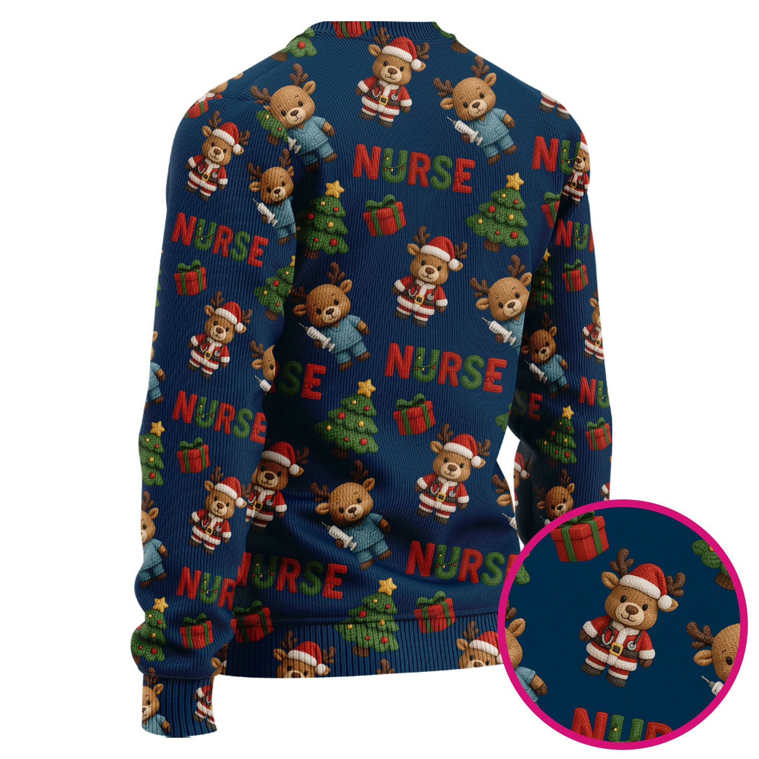 Reindeer Christmas Ugly Sweater, Cute Holiday Nurse Ugly Sweater, Festive Pattern Nursing Christmas Sweater