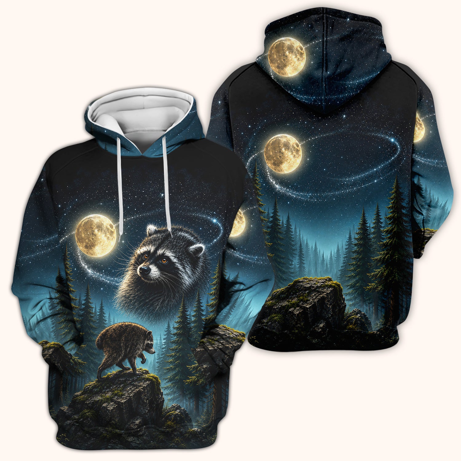 Raccoon On A Moonlit Branch Print Scrub Top, Comfortable Scrubs for Nurses
