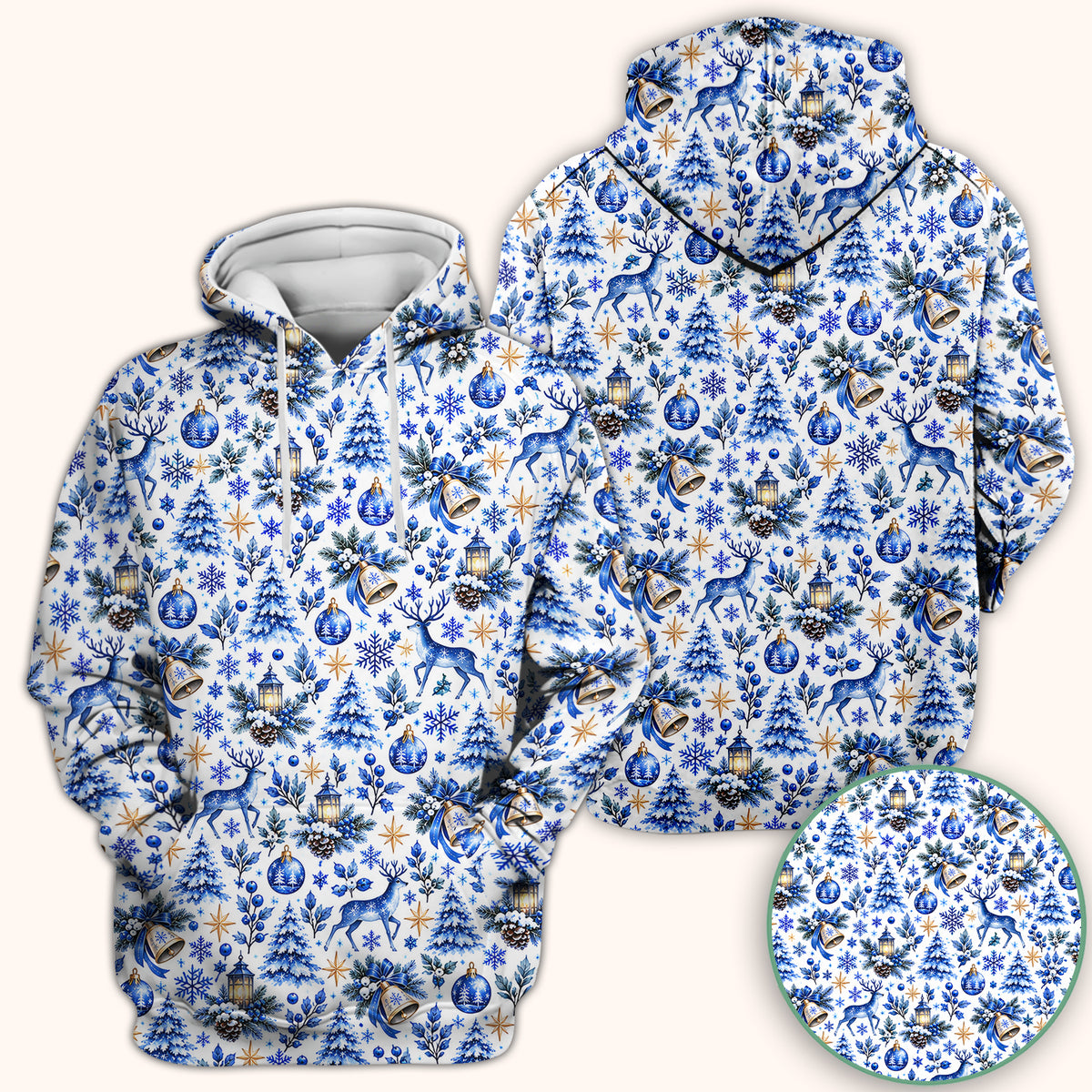 Blue Christmas Reindeer And Winter Trees Scrub Top, Comfortable Scrubs for Nurses