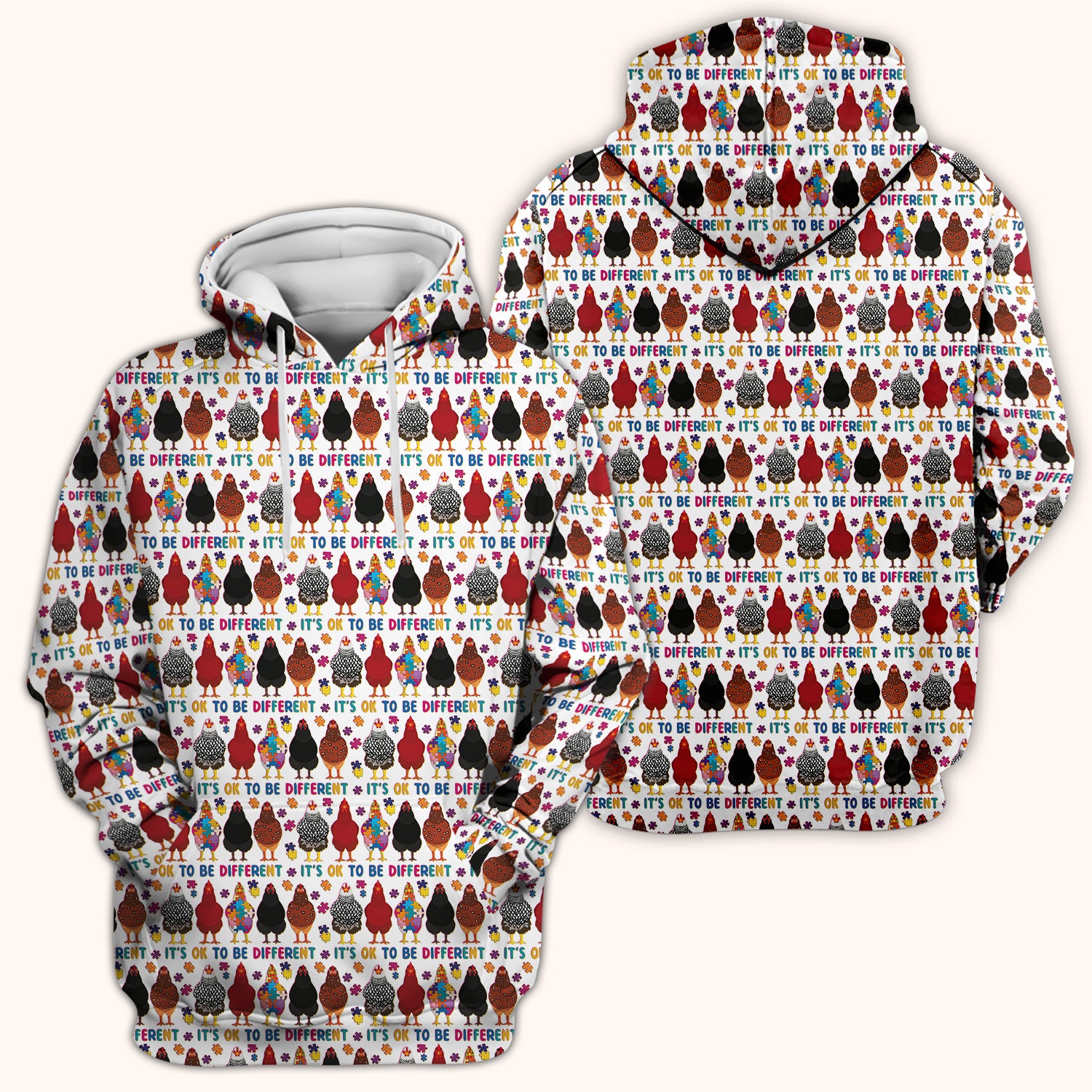 Autism Chicken It’s OK to Be Different Print Scrub Top, Comfortable Scrubs for Nurses