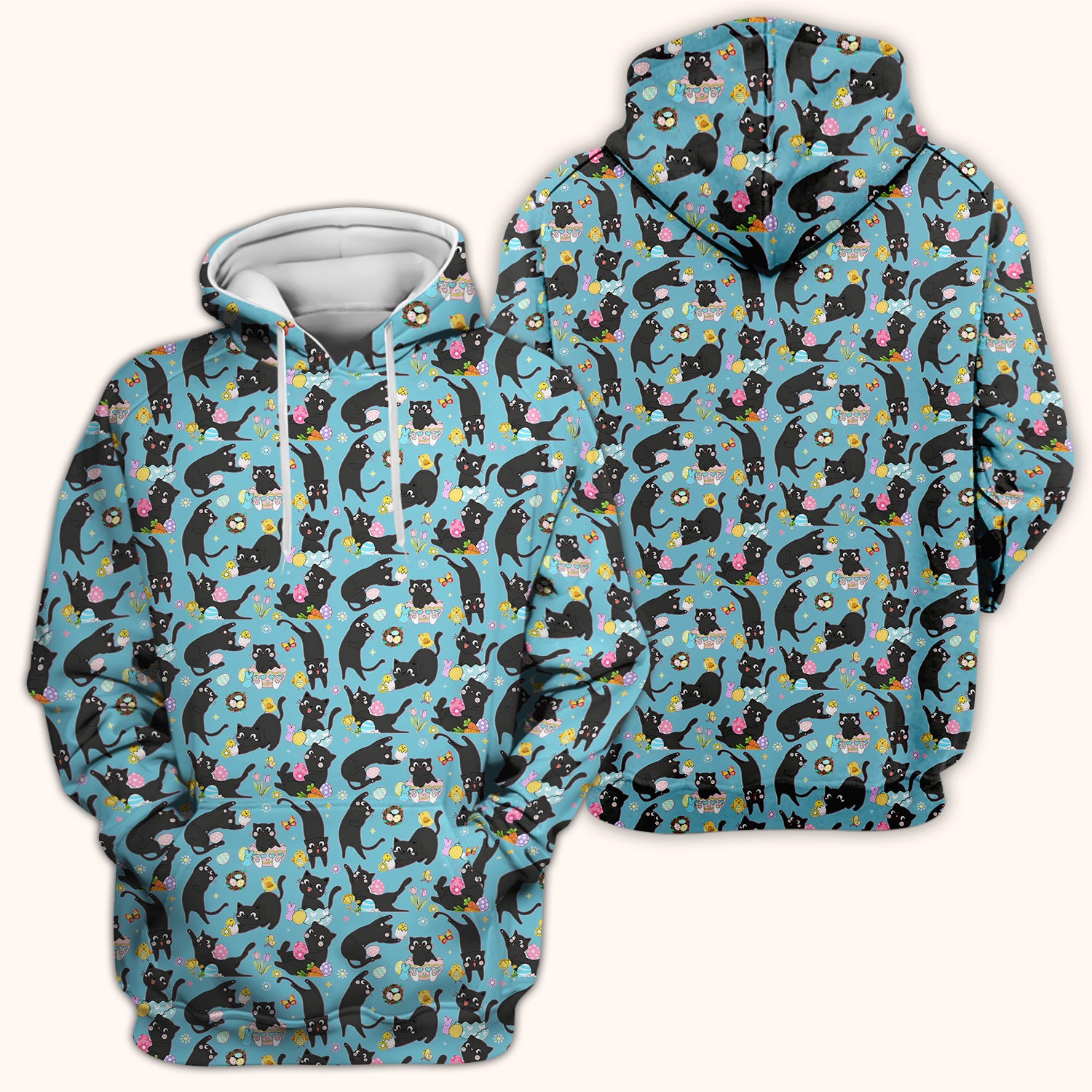 Playful Black Cat Easter Egg Pattern Scrub Top, Comfortable Scrubs for Nurses