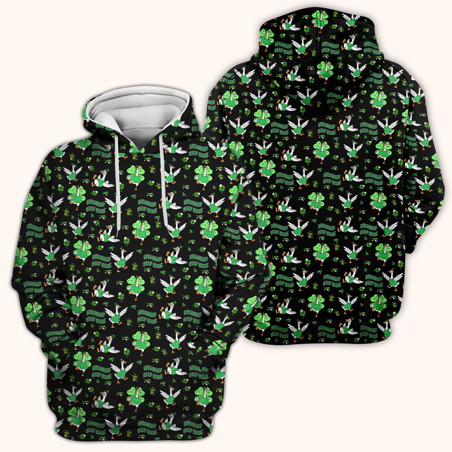 Silly Goose St. Patrick’s Day Scrub Top, Funny Goose Shamrock Pattern Nurse Scrub Shirt, Irish Green Nursing Uniform