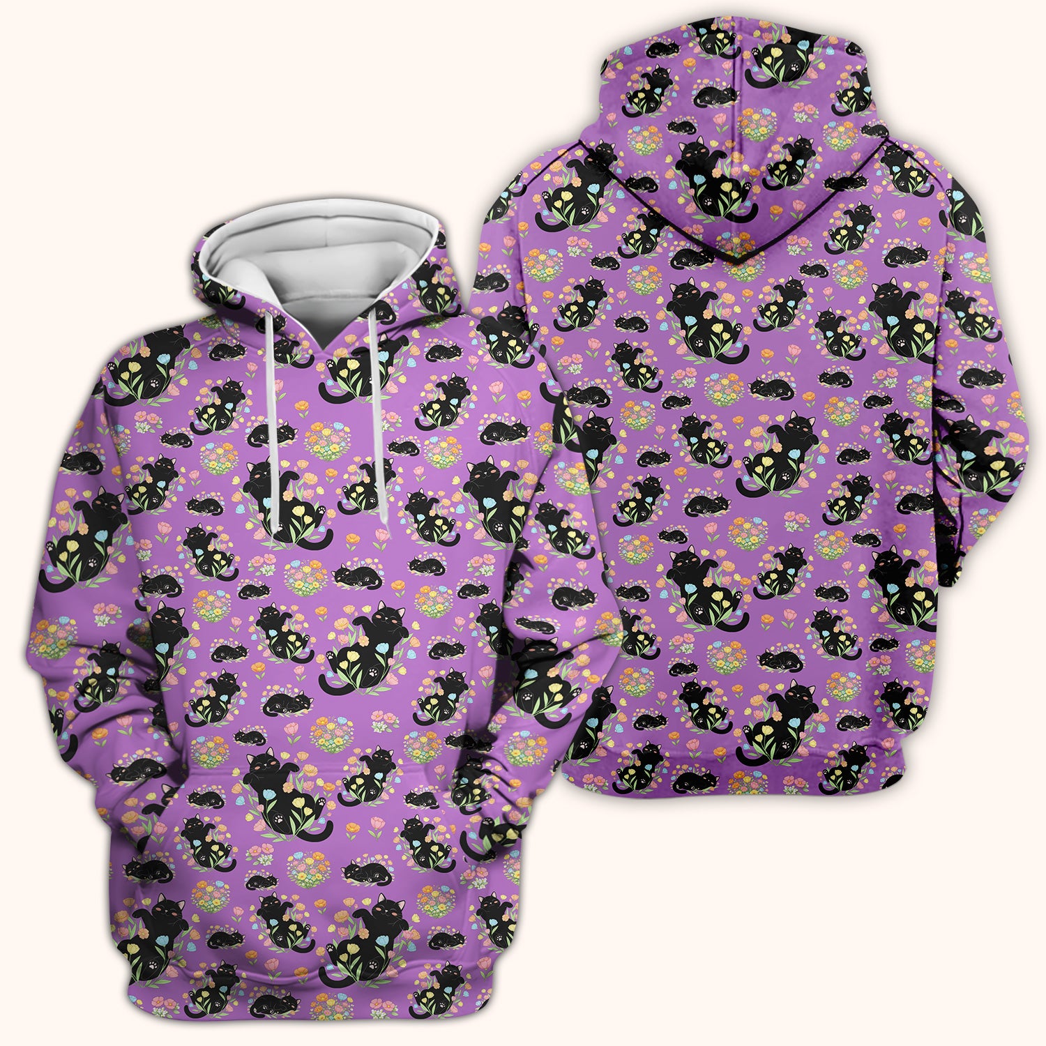 Cats With Cute Poses Floral Pattern Scrubs Top, Comfortable Scrubs for Nurses