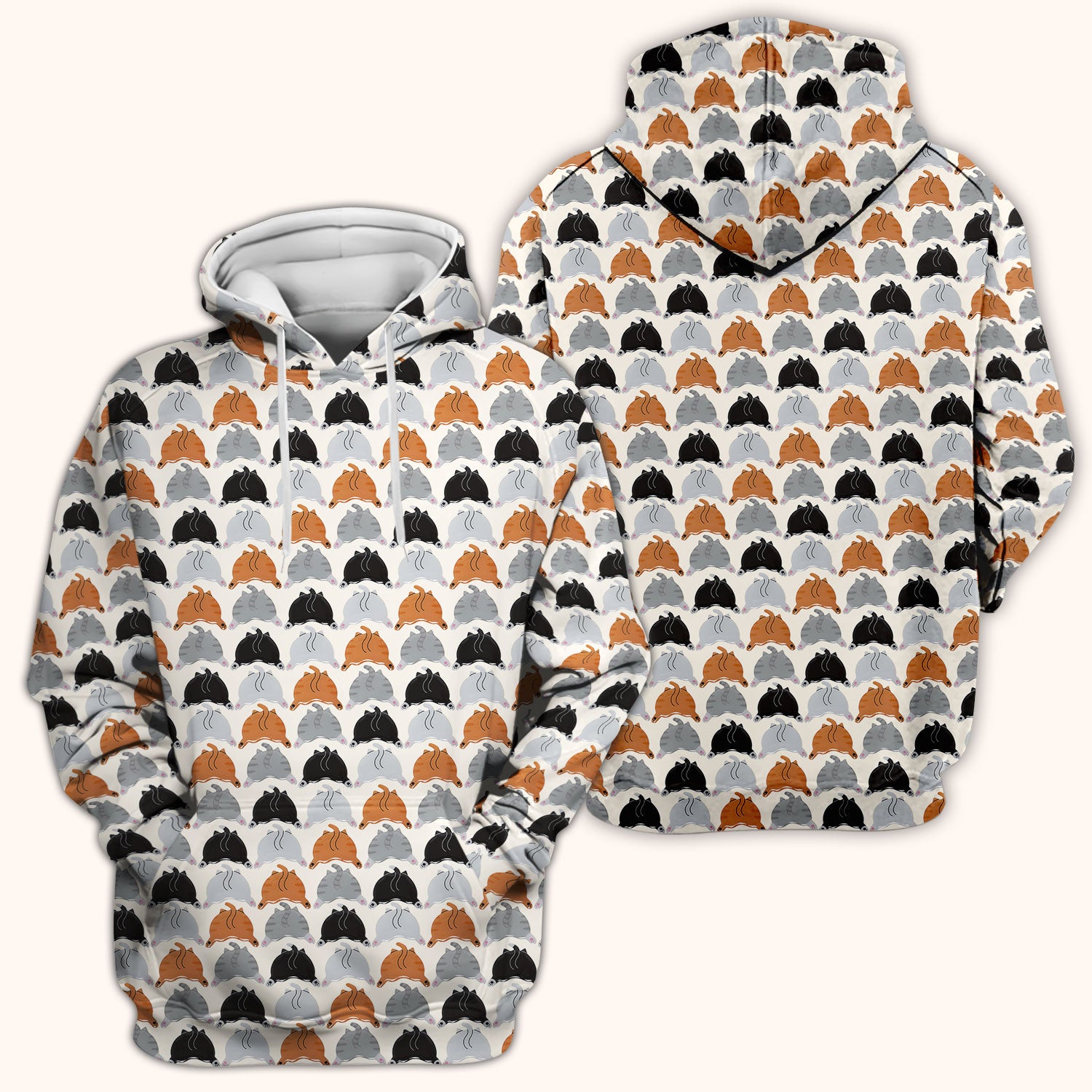 Playful Multicolor Cat Print Scrub Top, Breathable Fabrics Nursing Uniform