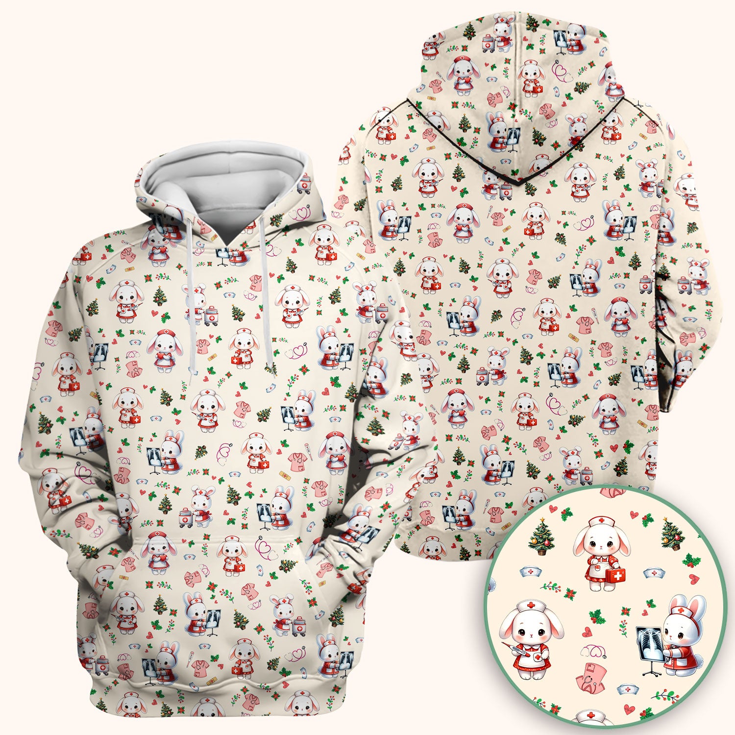 Cute Bunny Scrub Top for Nurse - Adorable Christmas Rabbit Shirt - Funny Holiday Medical Shirt Gift for Women RN LPN CNA